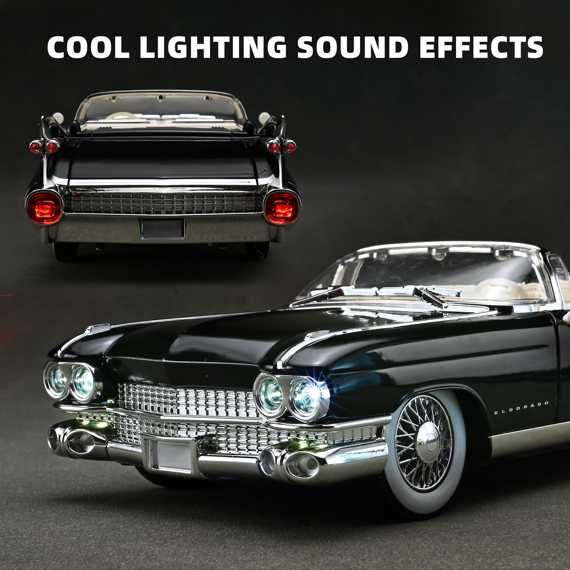 Anmyjuly 1/24 Scale Die-Cast Retro Sports Car Model with LED Lights and Sound Effects (Black, 9.37 in) 6c61d