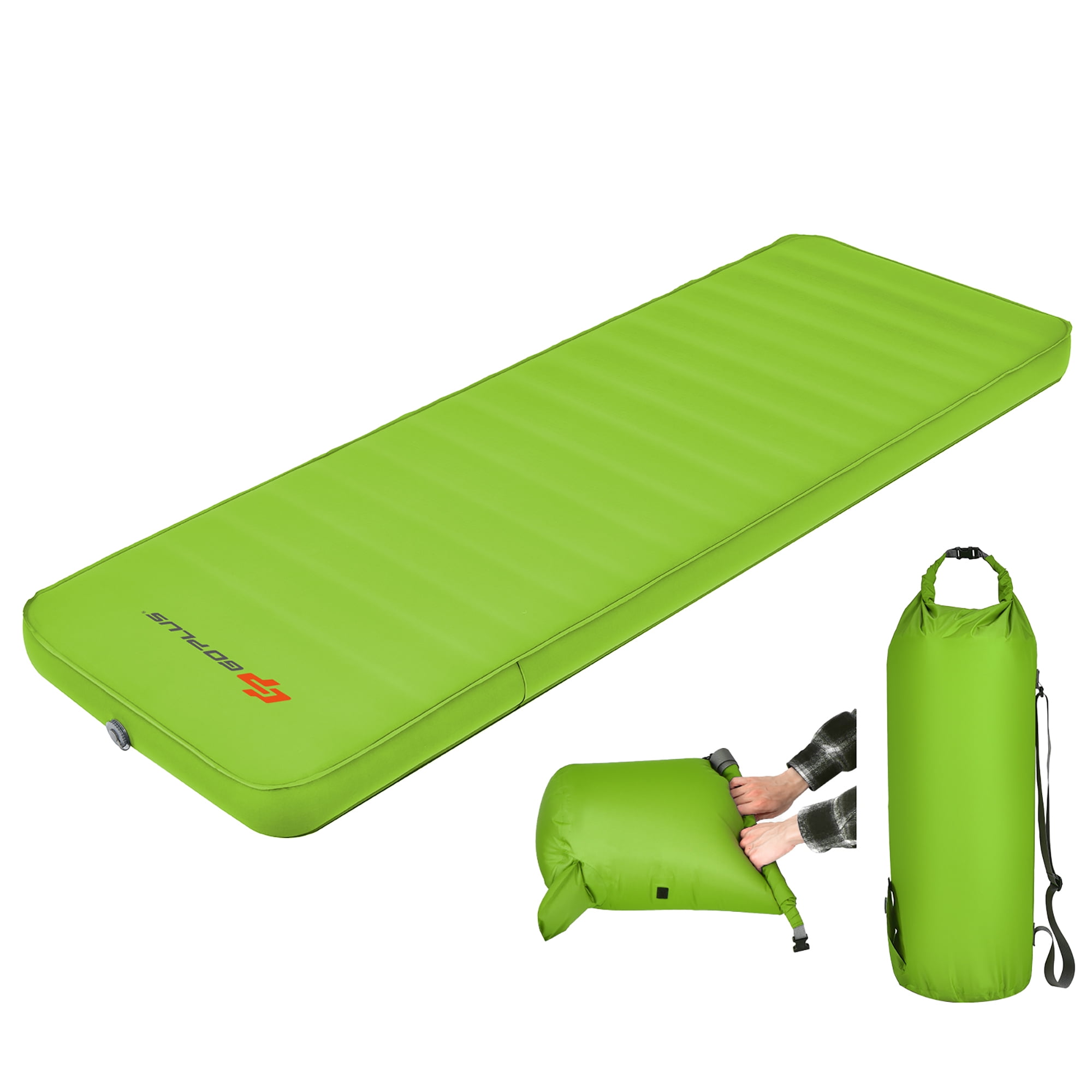 Costway Self-Inflating Camping Mattress, Waterproof Folding Sleeping Pad for Hiking and Backpacking (Green, 4 in Thick) ff6k4