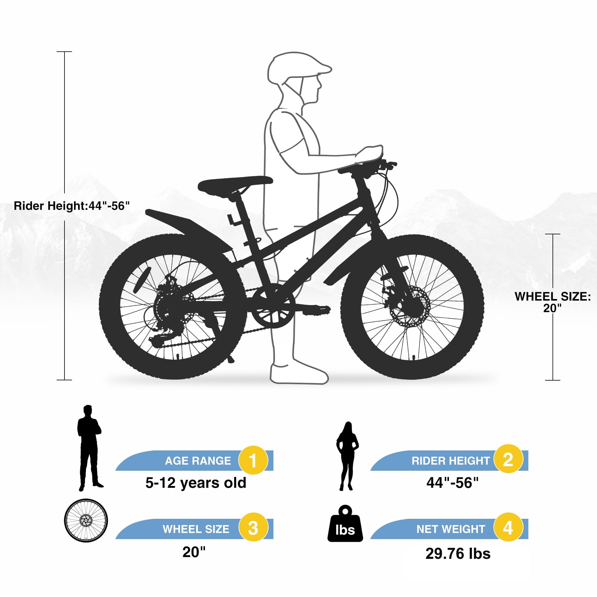 Ambifirner Fat Tire Mountain Bike, 21-Speed All-Terrain Bicycle with High Carbon Steel Frame (Grey, 20 in) robd2