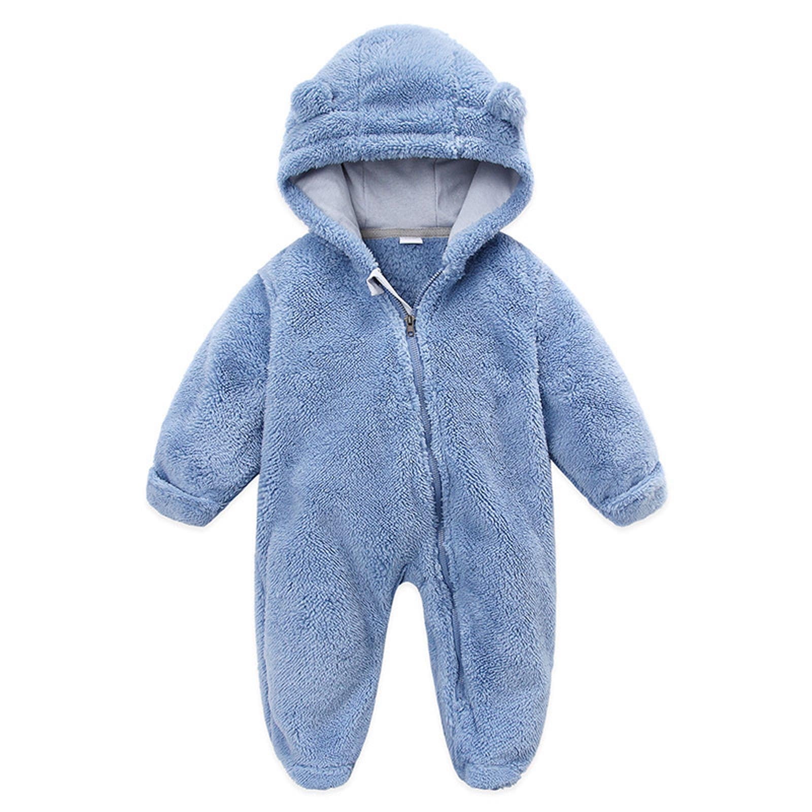 Elainilye Newborn Baby Fleece Footie Snowsuit Winter Bunting Romper (Blue, 6-9 Months) 0uqyy