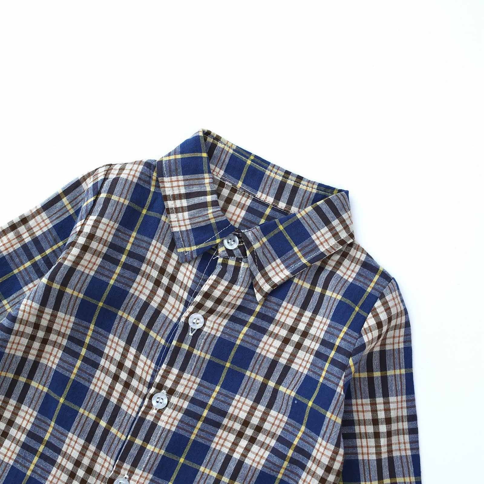 Darzheoy Infant Baby Long Sleeve Romper Plaid Lapel Jumpsuit (Blue, 0-6 Months) 3mncl