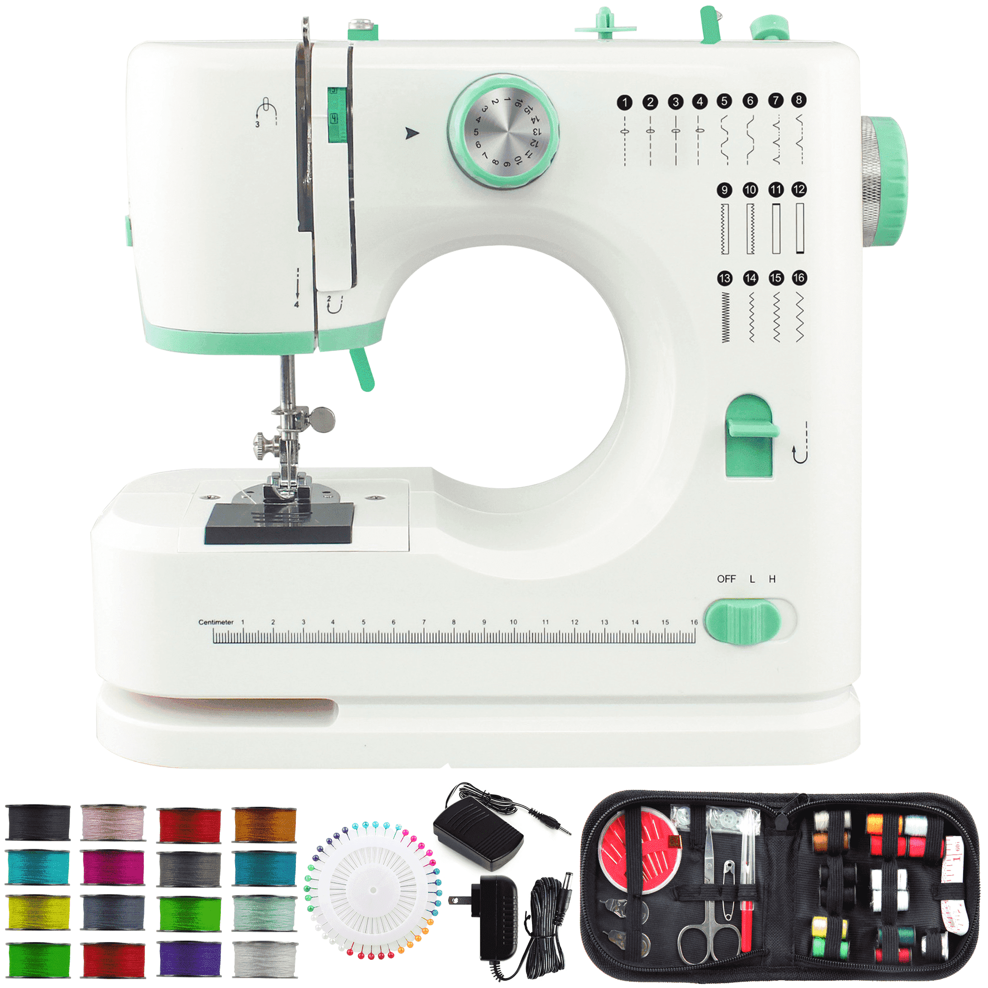 BCOOSS Portable Sewing Machine for Beginners with 16 Built-in Stitches and Foot Pedal (Green, 1 Unit) fj9r0