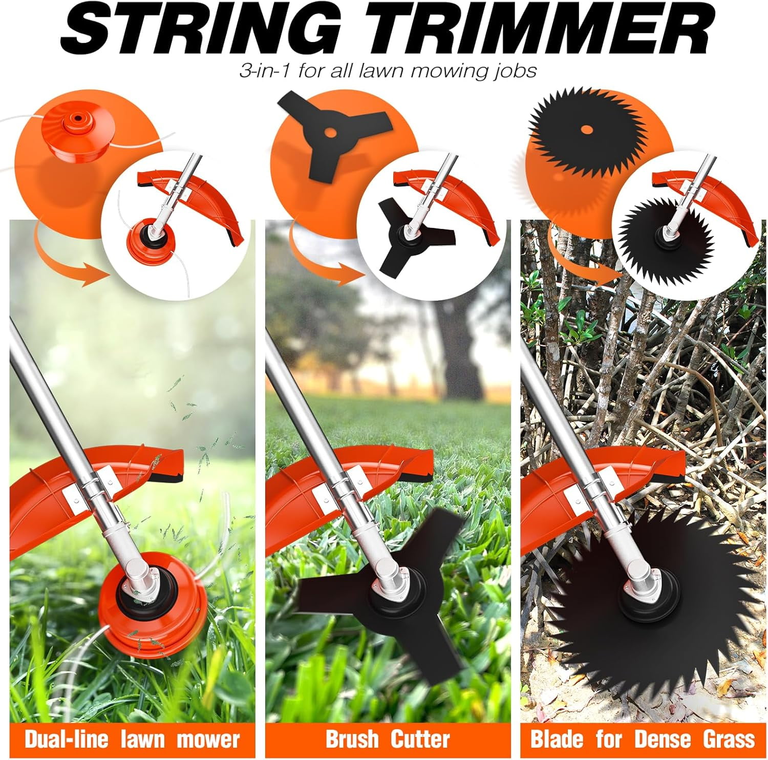 Baotree 52cc 2-Stroke 6-in-1 Gas Powered Multi-Tool Trimmer and Edger (Orange, 39.4 in Extension Pole) potq7
