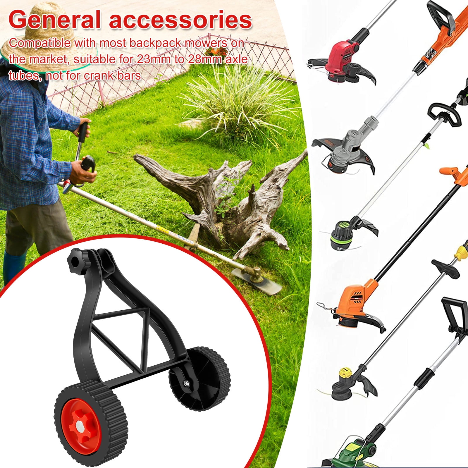 FUYGRCJ Adjustable Weed Trimmer Support Wheels for Lawn Mower (Universal Fit, 1.02 in - 1.10 in) fbpzu