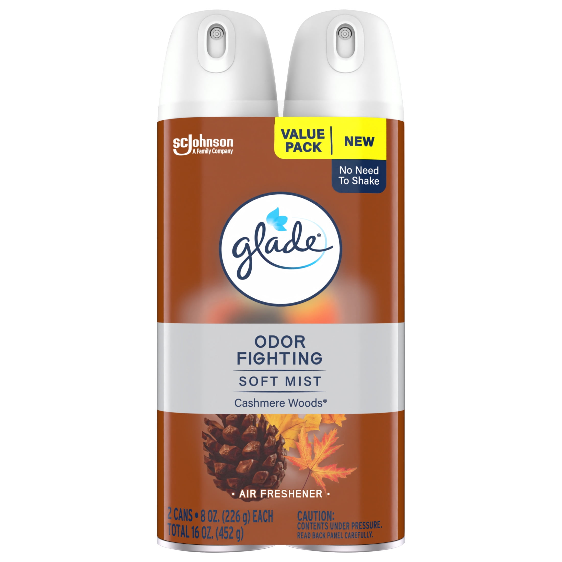 Glade Odor Fighting Soft Mist Air Freshener, Cashmere Woods Scent (2 Pack, 16.0 oz) 7xz55