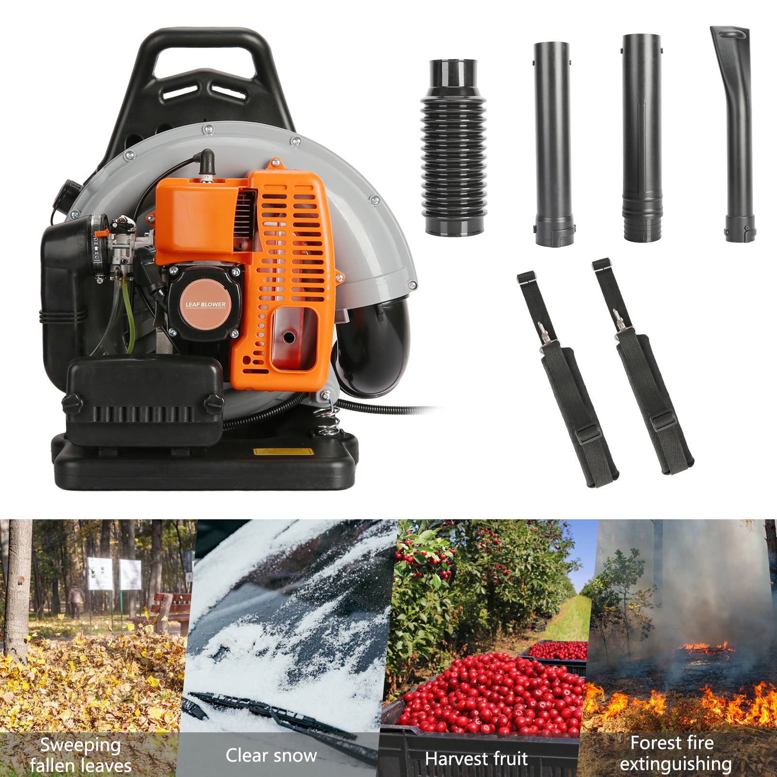 JNXYL EB650 63CC Gas Backpack Leaf Blower, Commercial Grade 2-Stroke Engine, 665 CFM High-Velocity Airflow (Orange, 63CC) wl5aw
