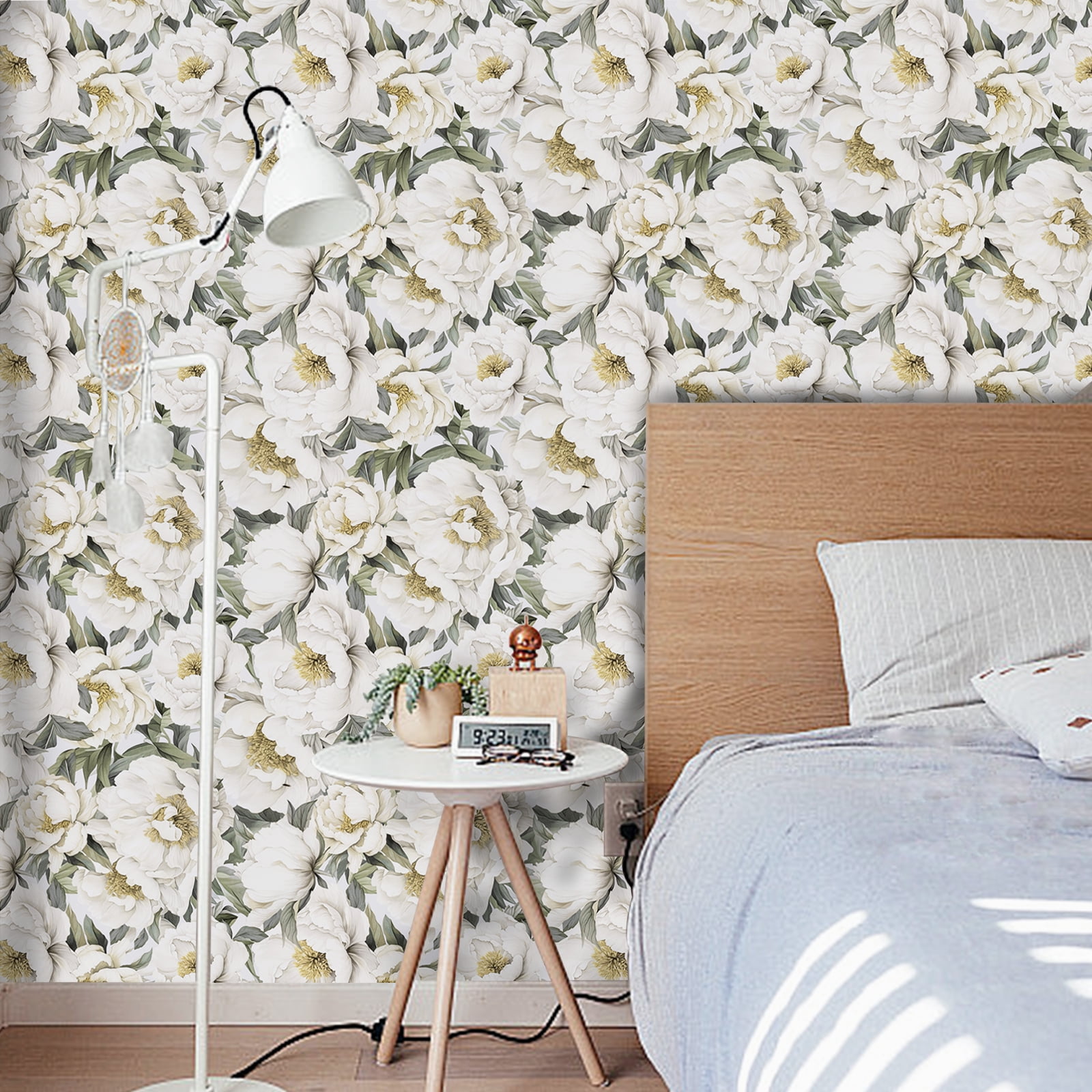 Abyssaly Floral Peel and Stick Wallpaper Removable Self-Adhesive Vinyl Contact Paper for Home Decor (White, 17.7 in x 118 in) yc56w