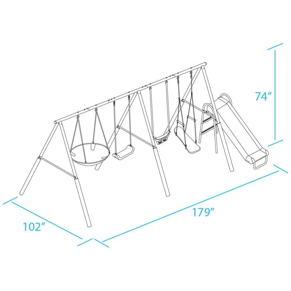 XDP Recreation Surf N Swing Set with Wave Slide, Super Disc Swing, and Stand-R-Swing (Blue, 179 in x 102 in x 74 in) p31vo