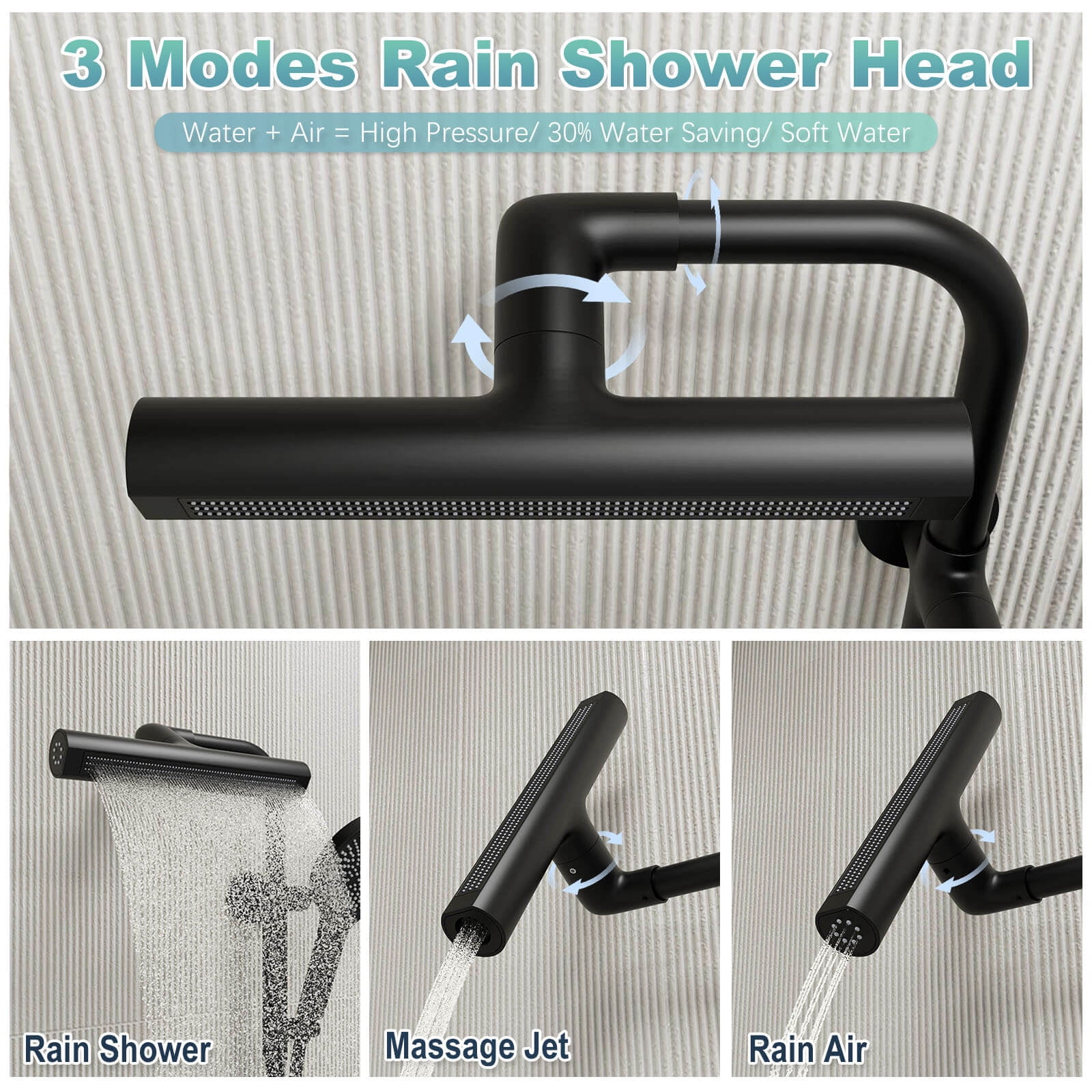 Giving Tree Wall Bar Shower System with 360° Rotating Fixed Head and 6-Spray Handheld (Matte Black) 5ernq