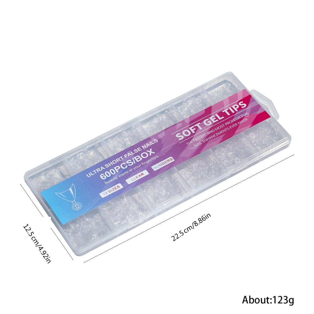 ROZYARD Clear Nail Tips for Acrylic Nails, Soft Gel Half Cover Tips (Clear, 600 Count) 7ogeb