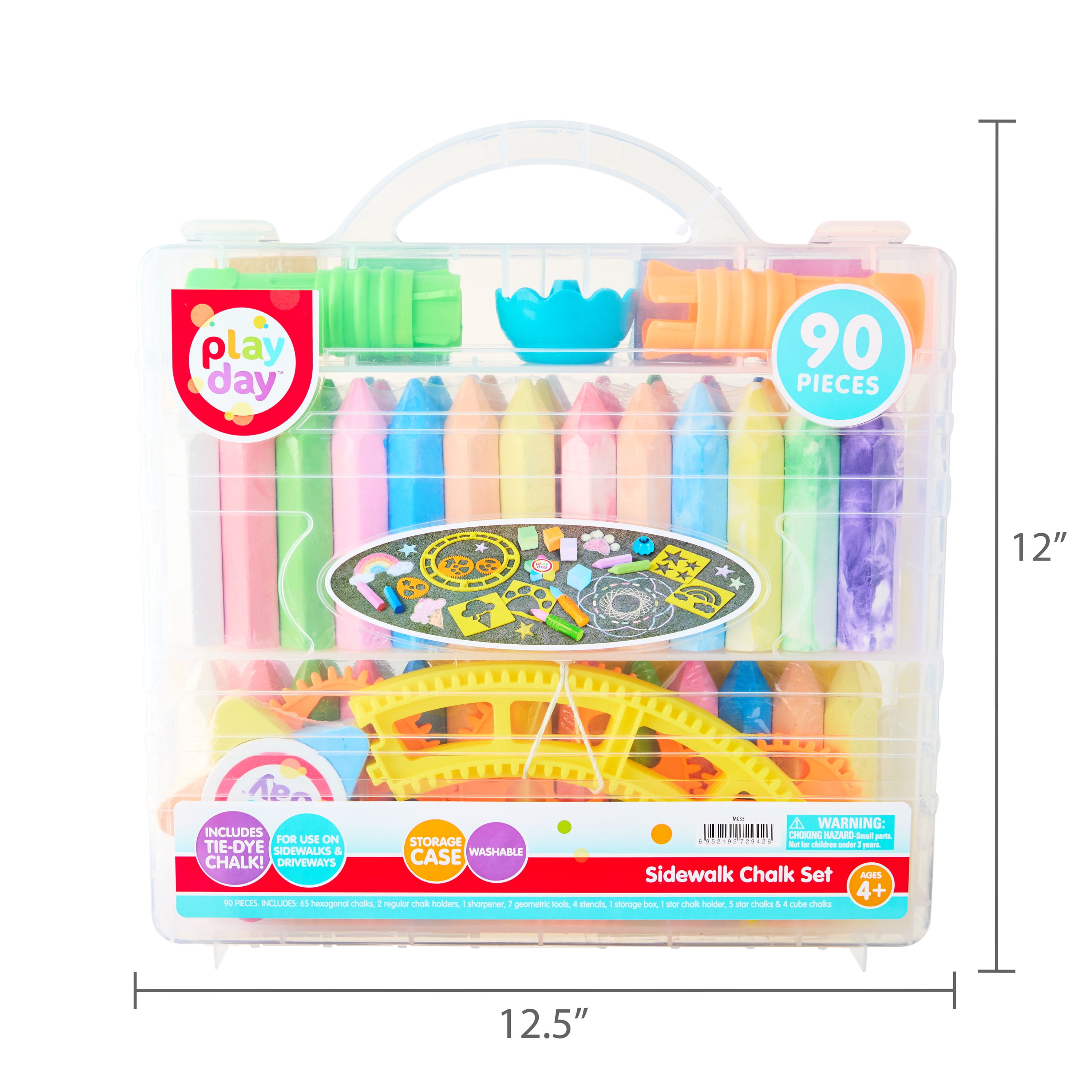 Play Day 90-Piece Sidewalk Chalk Set with Stencils and Tools (Multicolor, 90-Piece) 9ycvc