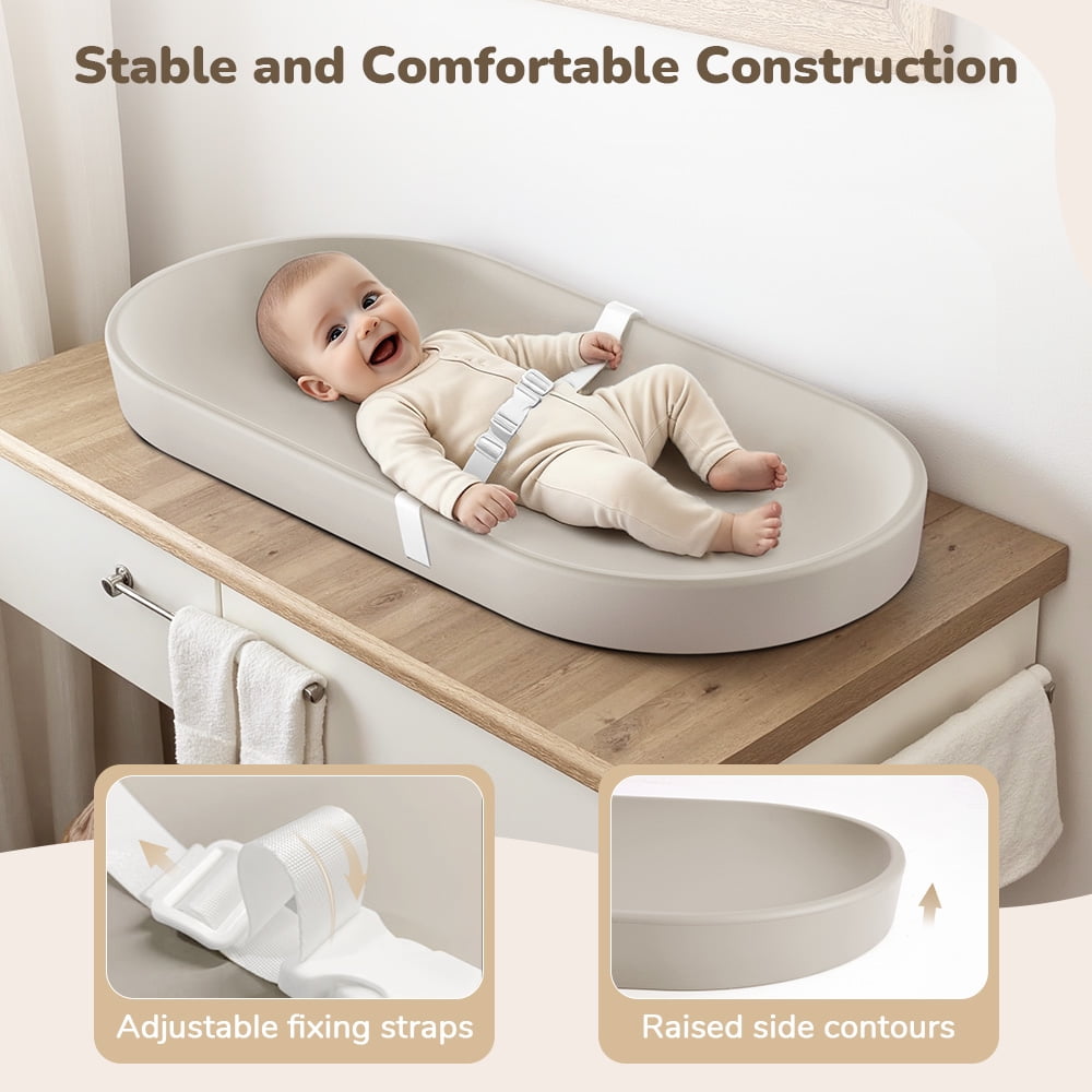 Caveen Baby Changing Pad, Portable Diaper Changing Station with Safety Belt, Waterproof Contoured Surface (Grey, 28.5 in x 14.2 in x 2.2 in) k93ry