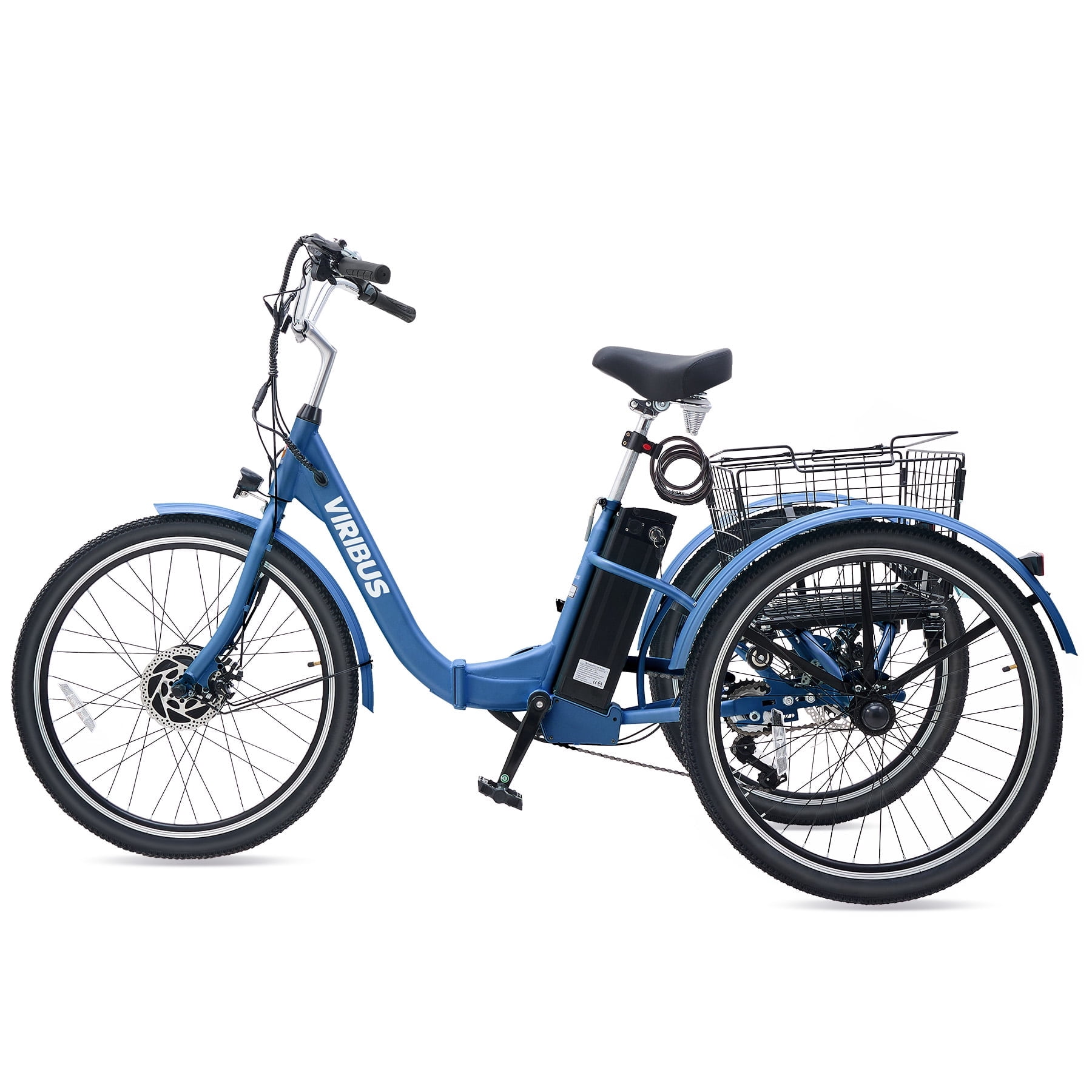 Viribus 24-inch 7-Speed Folding Electric Tricycle with 350W Motor and Rear Storage Basket (Blue, 24 in) ag2k7