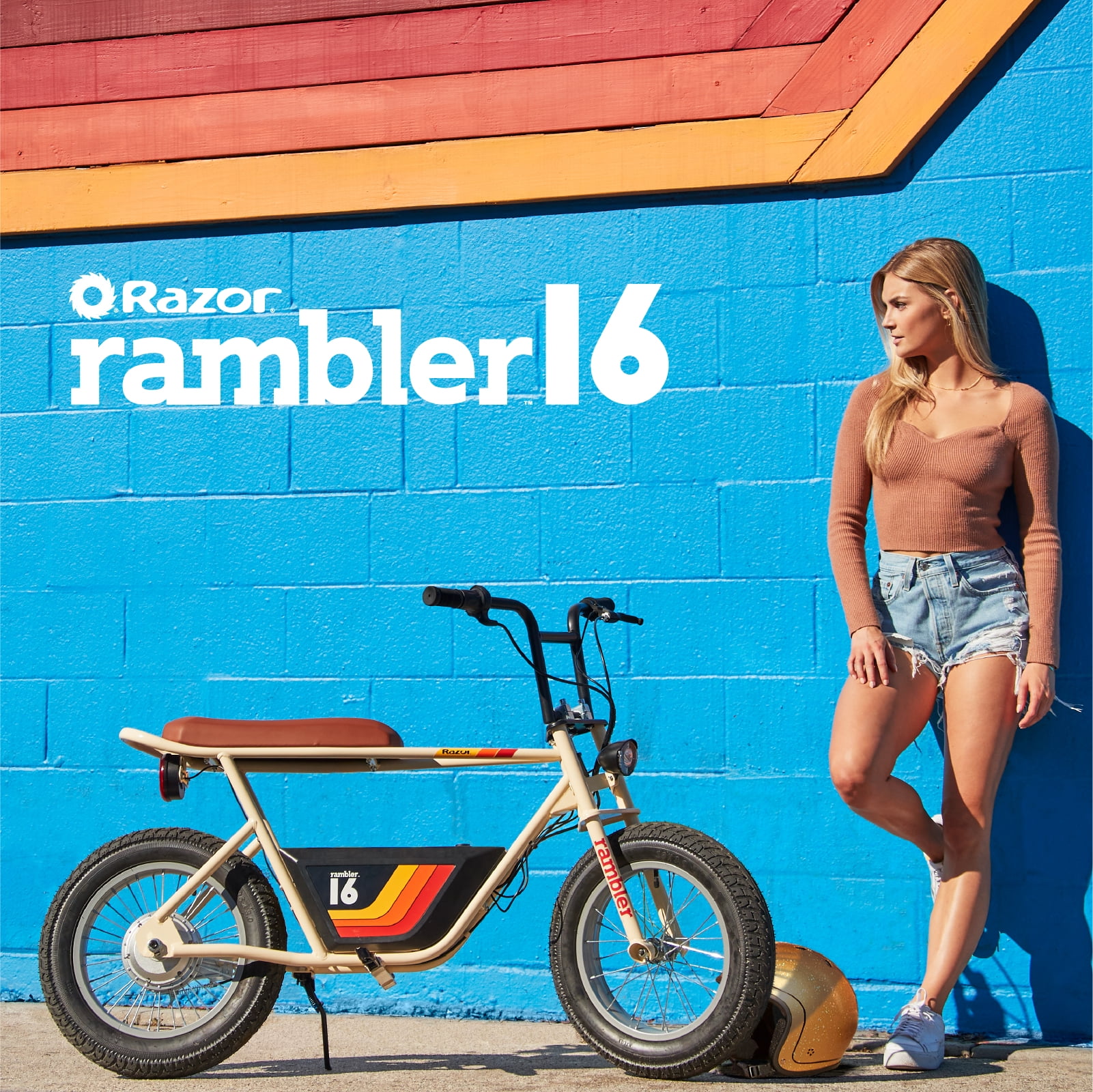 Razor Rambler 16 Electric Minibike, 36V Seated Scooter with Retro Styling (Beige, 53.1 in x 25.2 in x 33.5 in) nb6xn