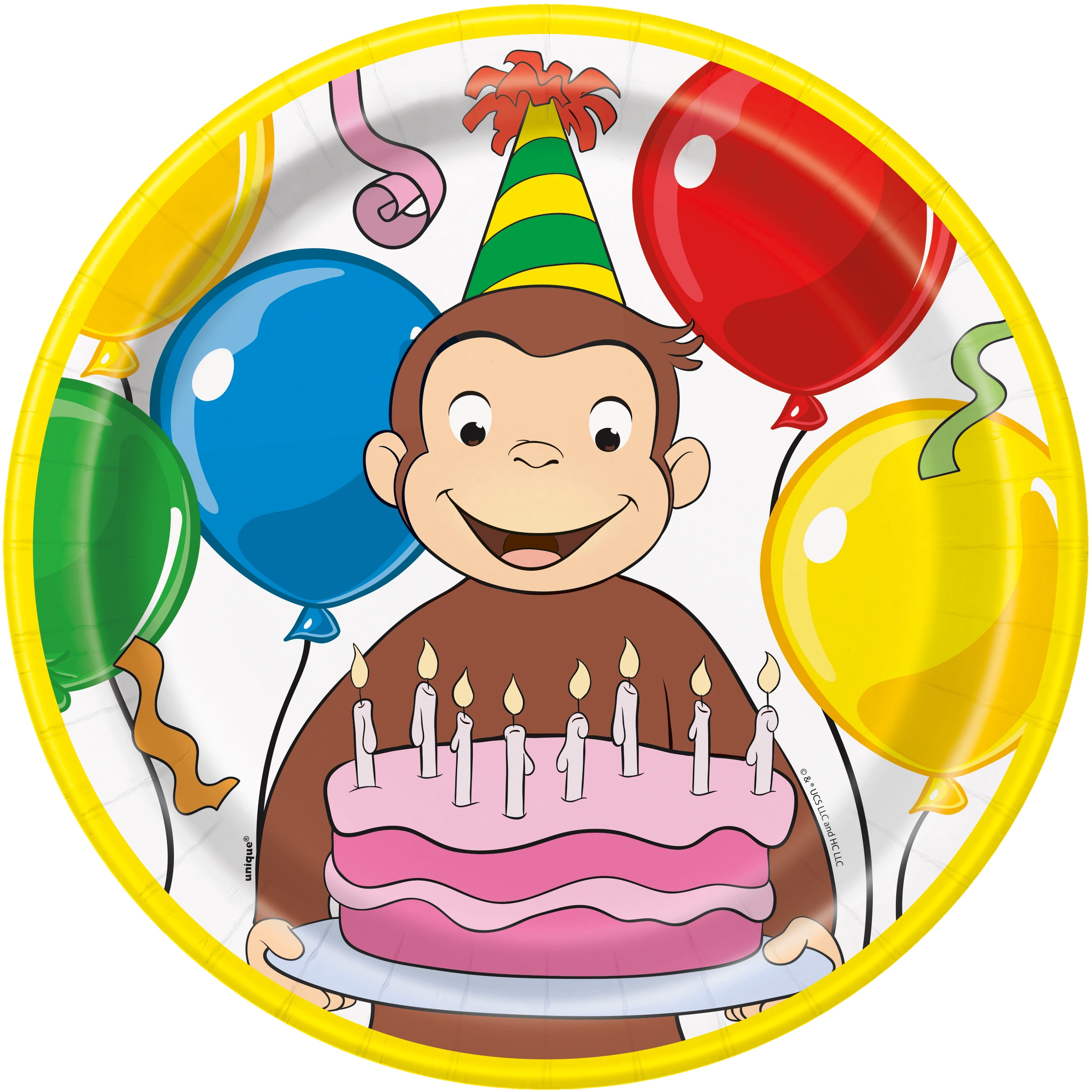 Unique Curious George Birthday Party Supplies Set (9 in Plates, 6.5 in Napkins, 1 ct Sticker) qq28l