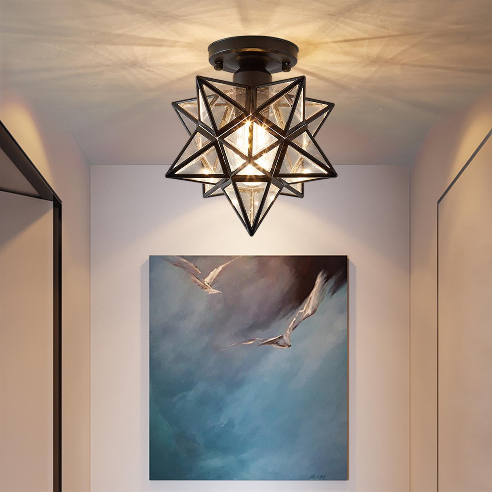 Toycle Moravian Star Flush Mount Ceiling Light, Transitional Brass Fixture with Clear Glass (Black, 12 in) u3c7z