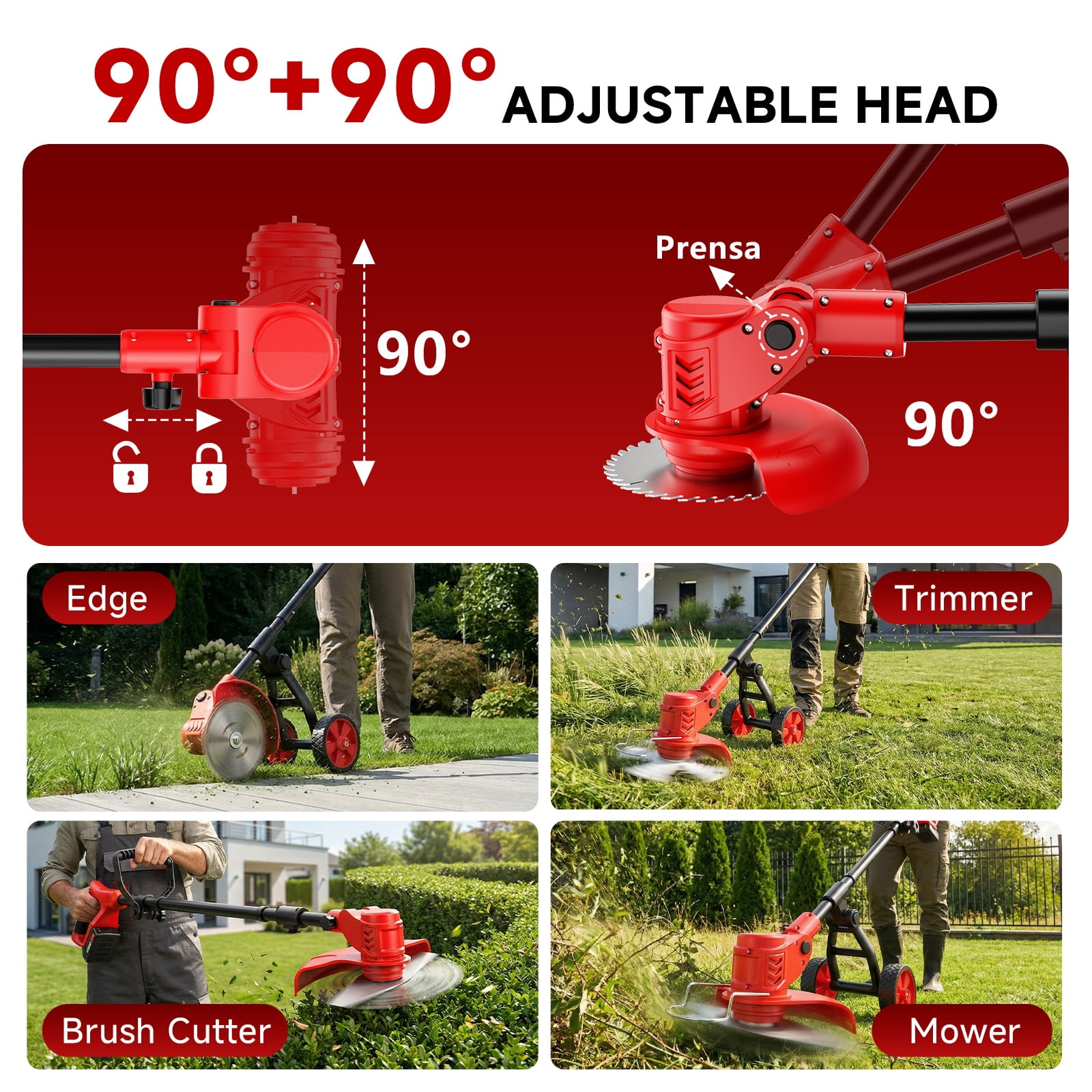 Tanbaby Cordless Weed Wacker and String Trimmer with 3-Blade System (Red, 6 in) f7m2x