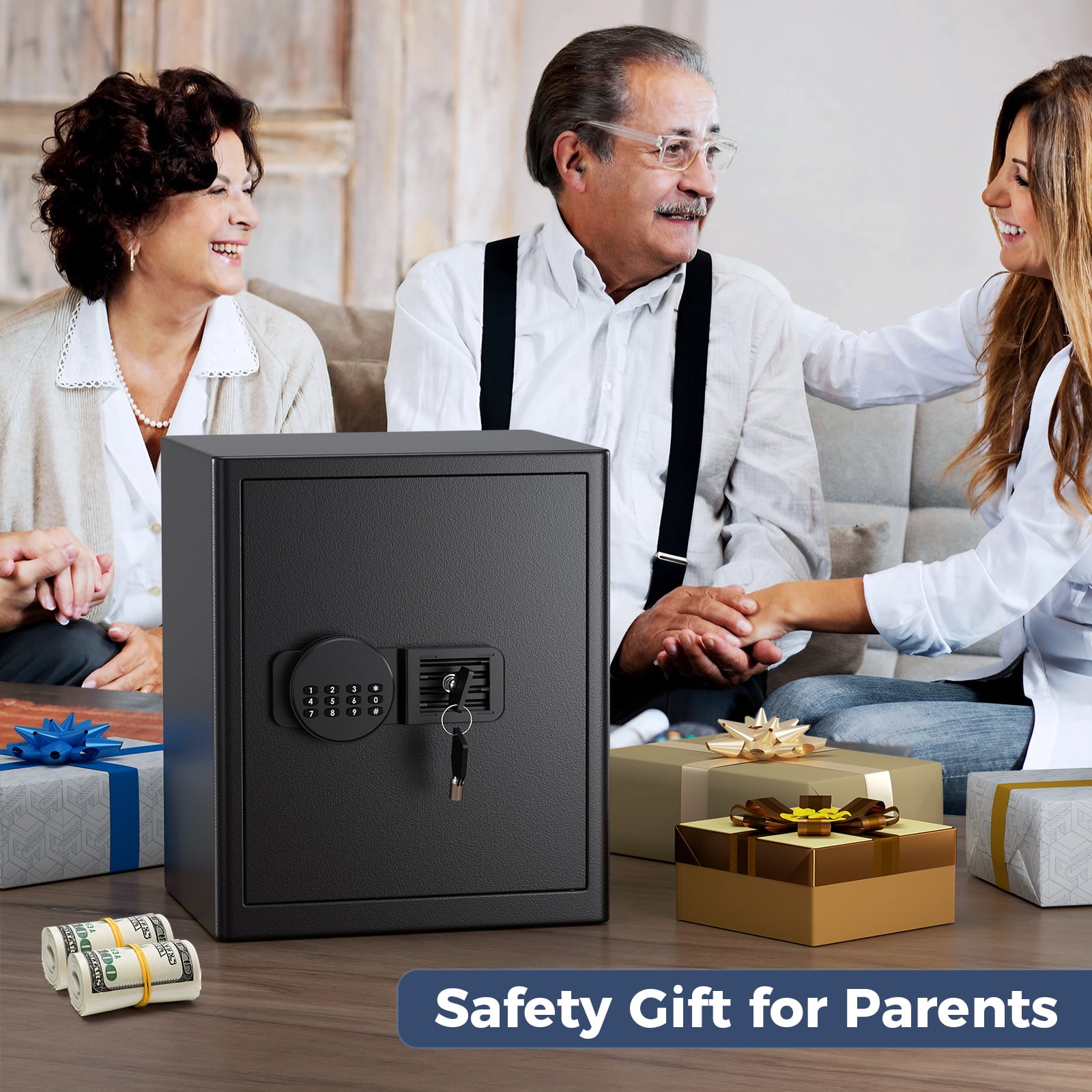 SRWTRCHRY Electronic Security Safe Box for Home and Office, Heavy-Duty Steel Construction with Digital Keypad and Emergency Keys (Black, 2.0 Cubic Feet) hzqff