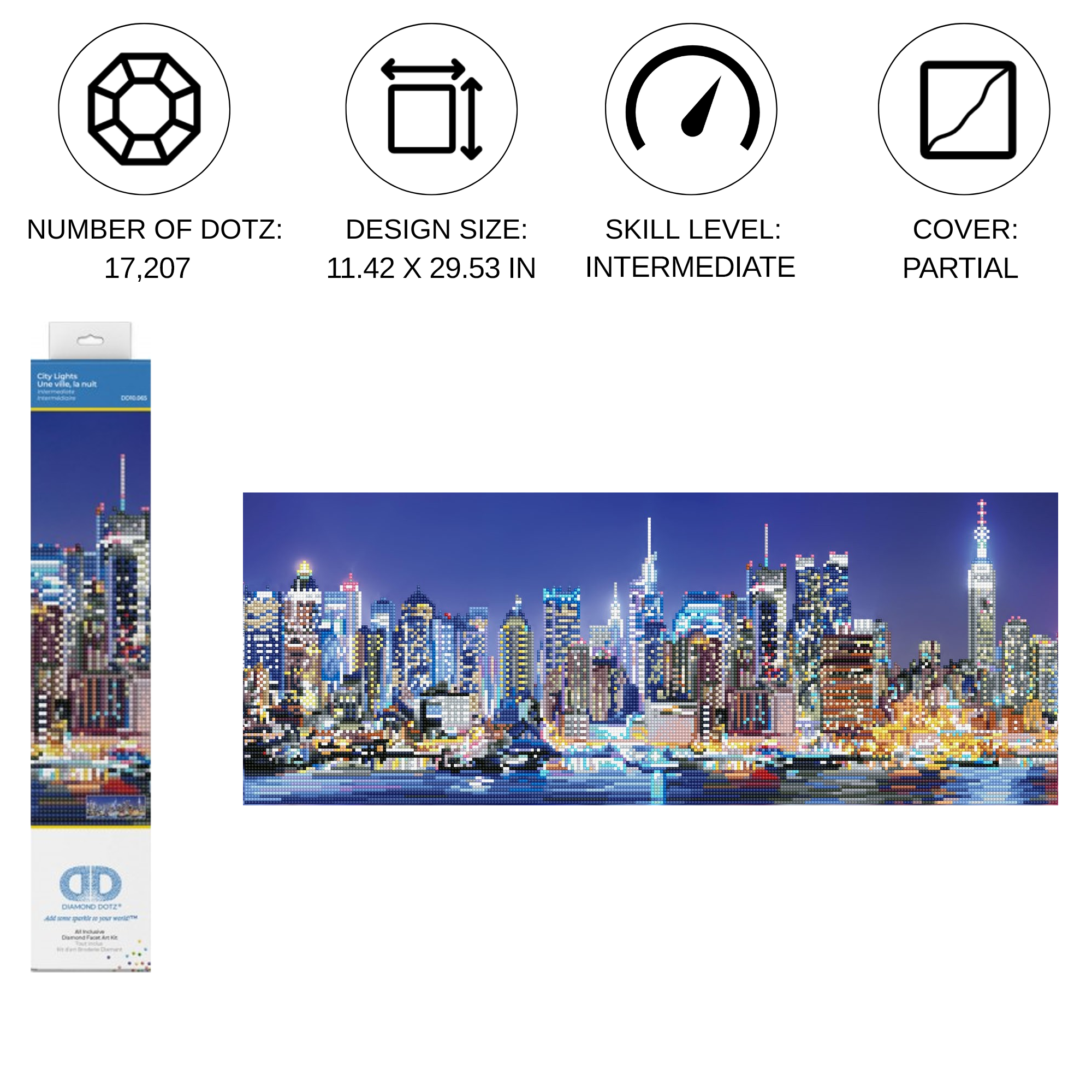 DIAMOND DOTZ City Lights Landscape Diamond Painting Kit (Multi-Color, 11.4 in x 29.5 in) 1s0q6