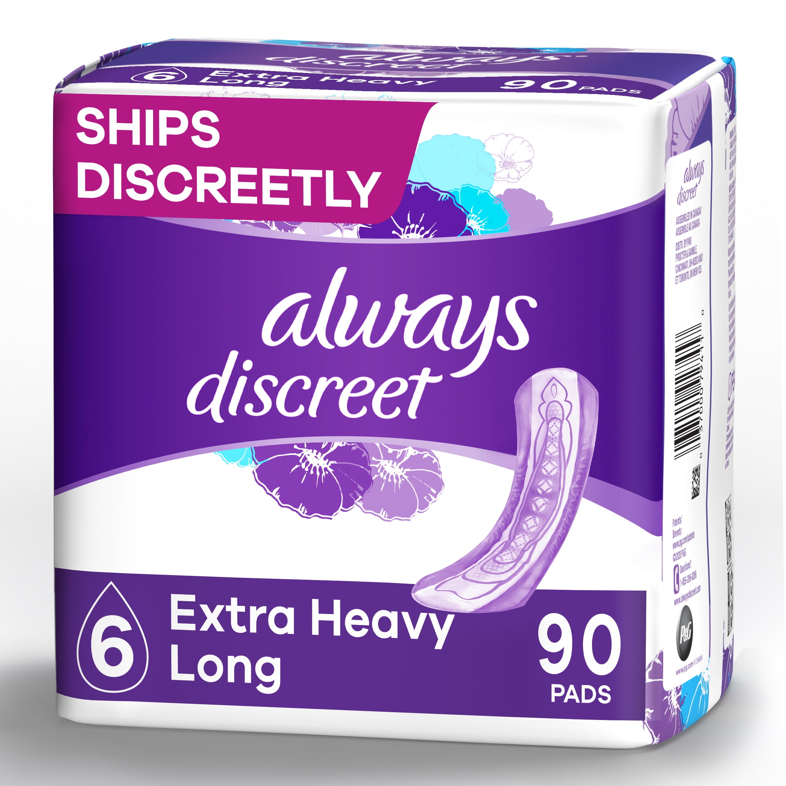 Always Discreet Incontinence Pads, Extra Heavy Absorbency, Long Length (90 Count) gf09l
