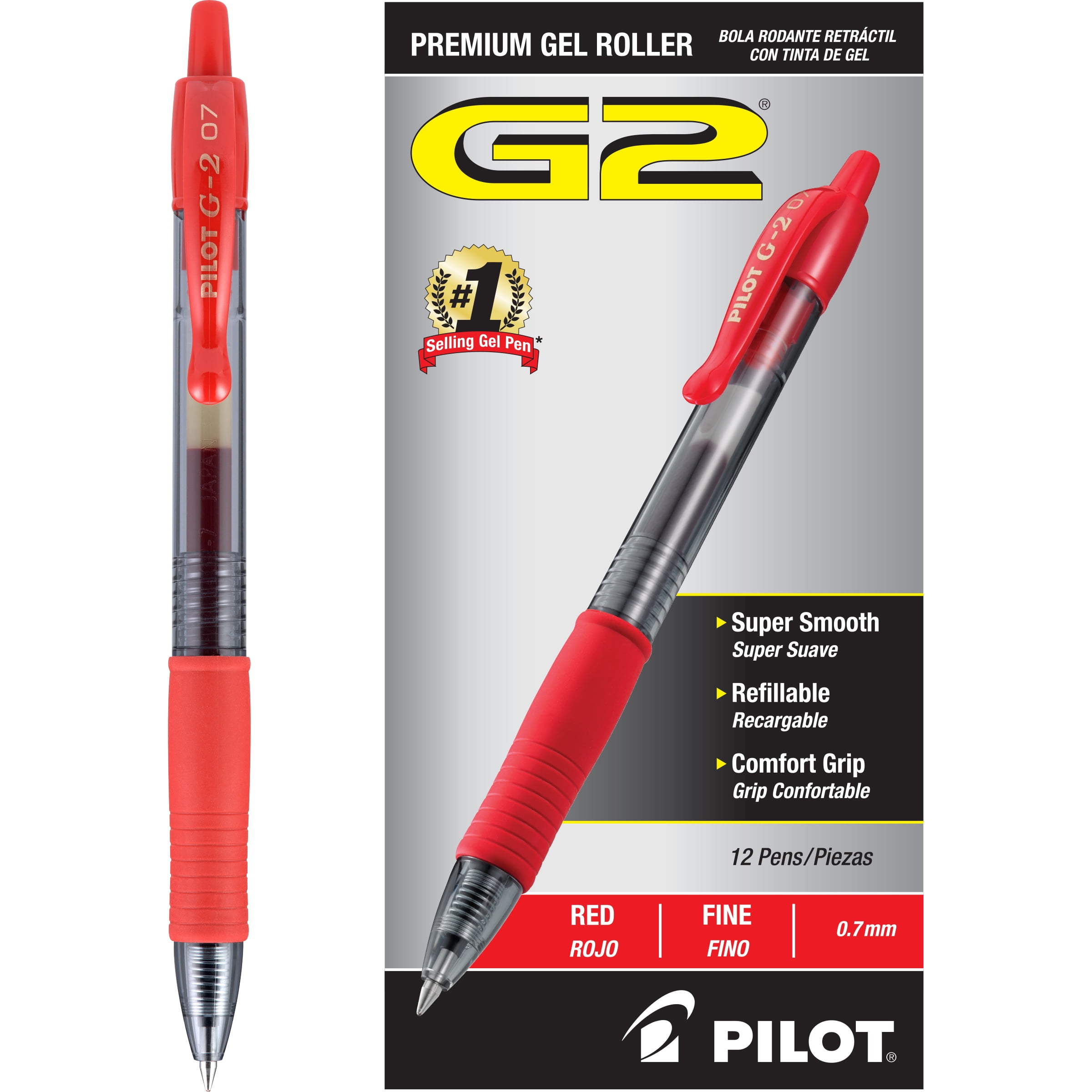 Pilot G2 Premium Gel Roller Pens, Fine Point 0.028 in, Red (12 Pack) z3gqp