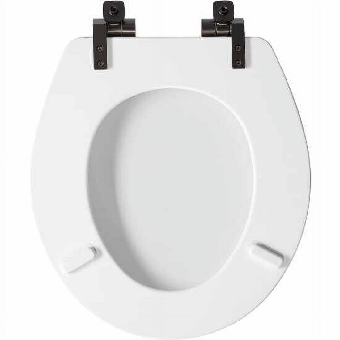 Mayfair by Bemis Benton Round Wood Toilet Seat (White, Round) with Matte Black Slow-Close Hinges oir2h