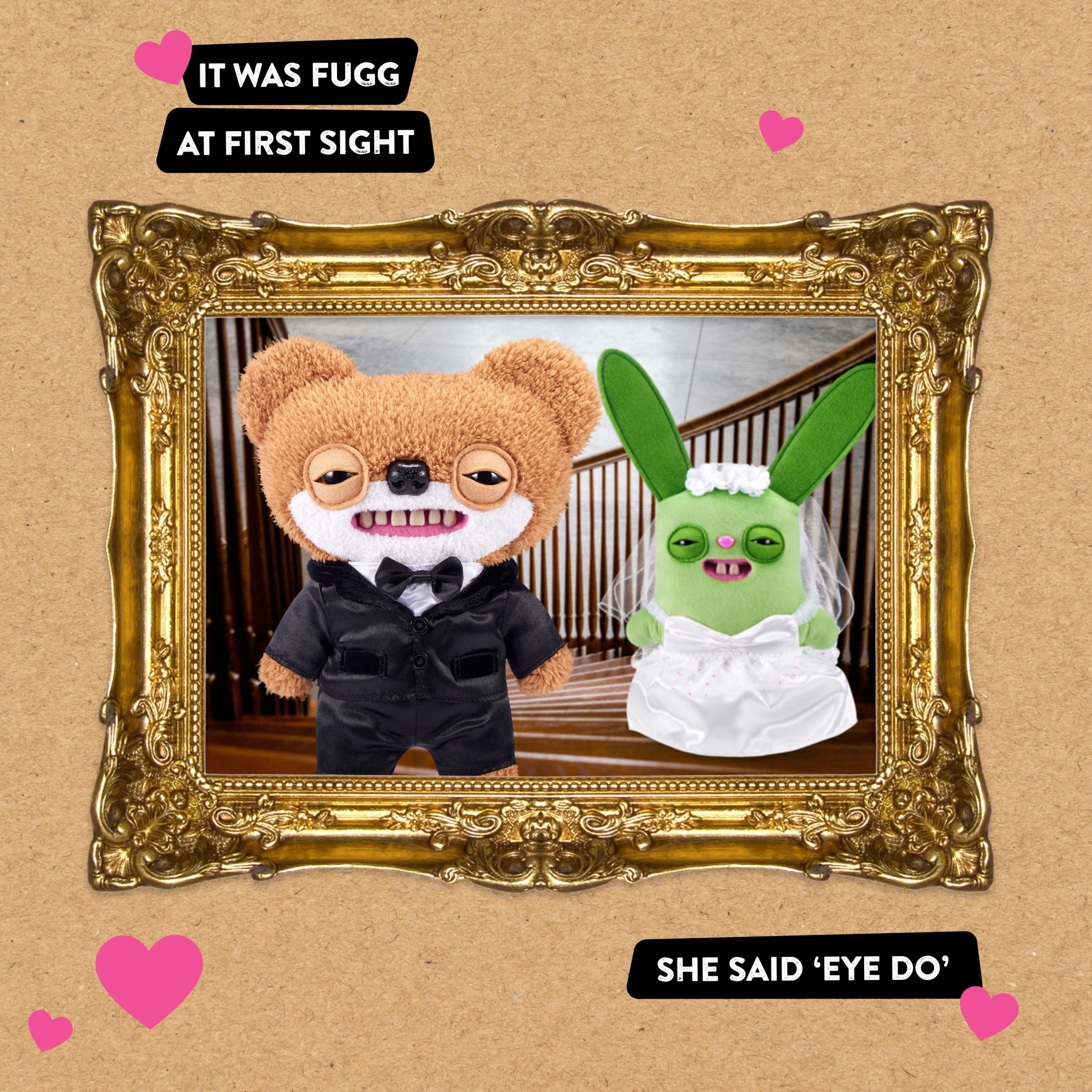 Fuggler Wedding Fuggs Plush Toy Set, Funny Ugly Monster Stuffed Animals (2-Pack, 9 in) bgynh