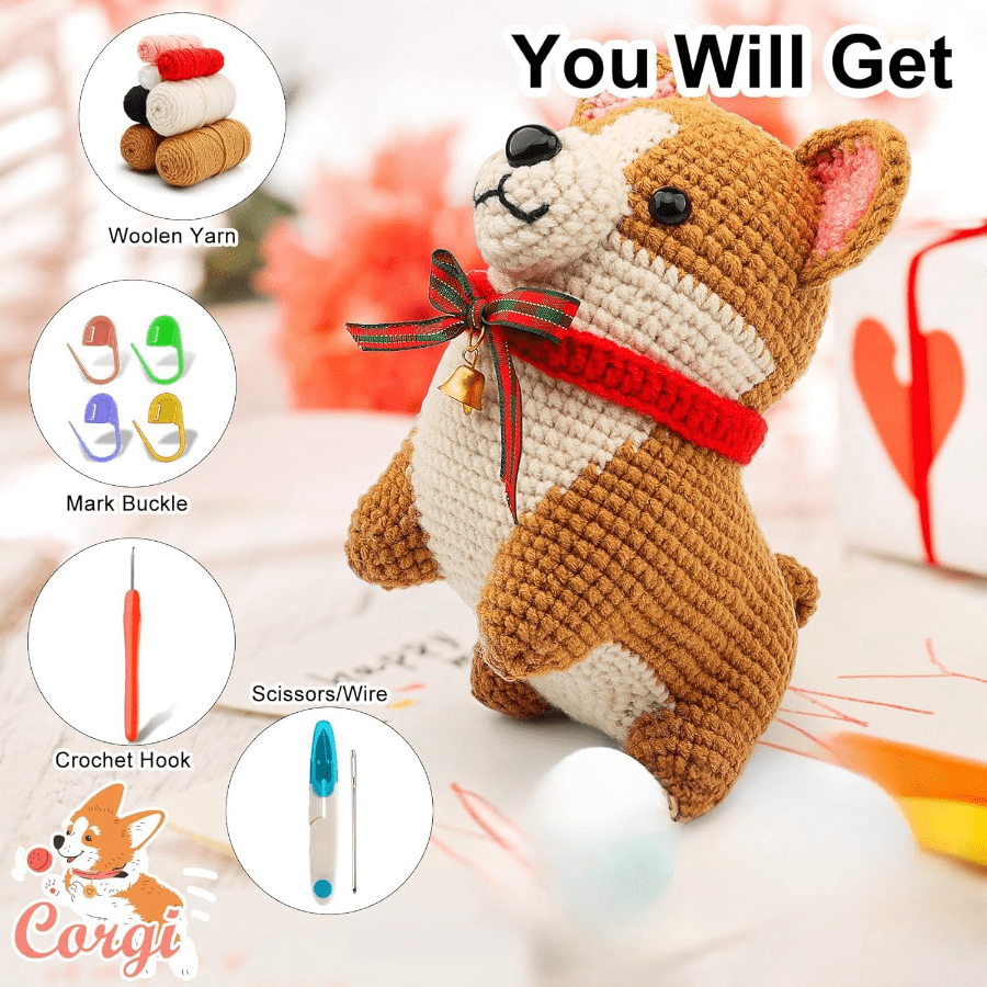 Imcrasy Crochet Kit for Beginners, DIY Dog Animal Plushie Craft Set with Tutorial Video (1 Pack) slkuh