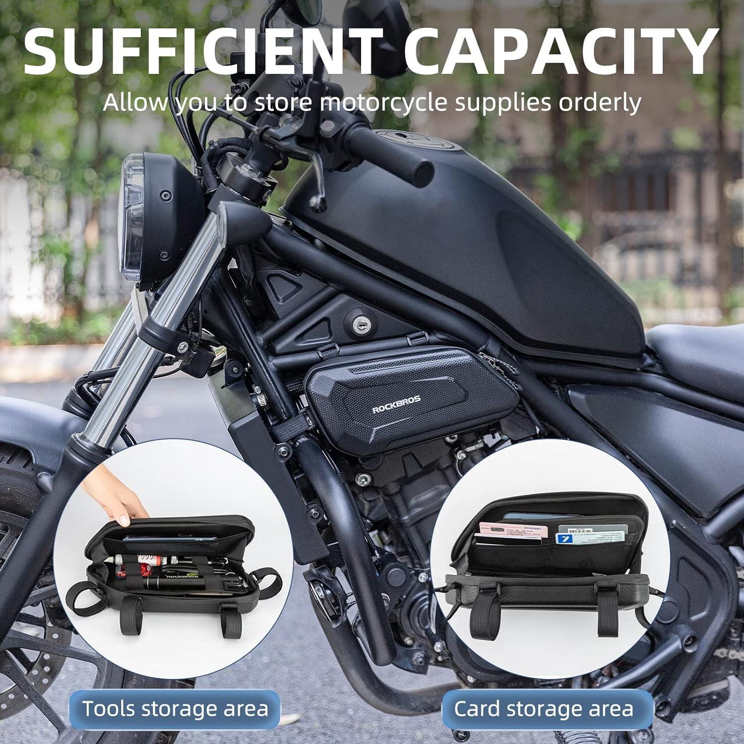 ROCKBROS Motorcycle Triangle Side Bag EVA Hard Shell Storage Organizer (Black, 2 Pcs) fp4dj