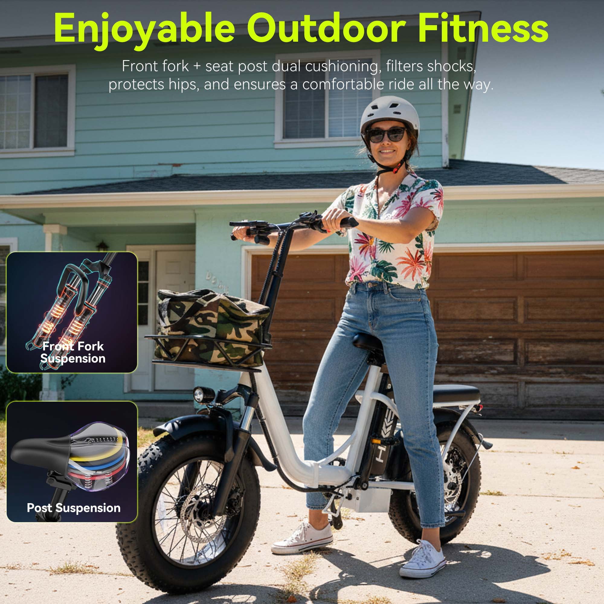 HELOKEEP Folding Fat Tire Electric Bike for Adults, 1200W Peak Motor, 48V 10Ah Removable Battery, Dual Disc Brakes (White, 16 in) reyrn