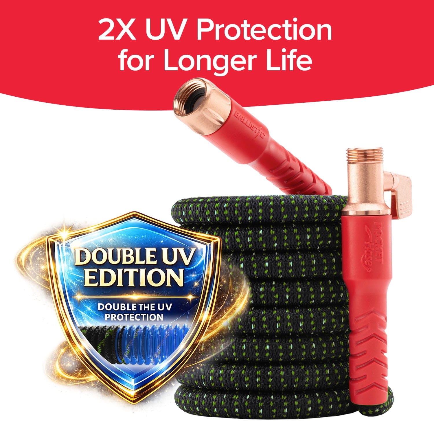 Pocket Hose Ballistic Expandable Garden Hose with Pivot Connector (Black, 50 ft) 4hbr5
