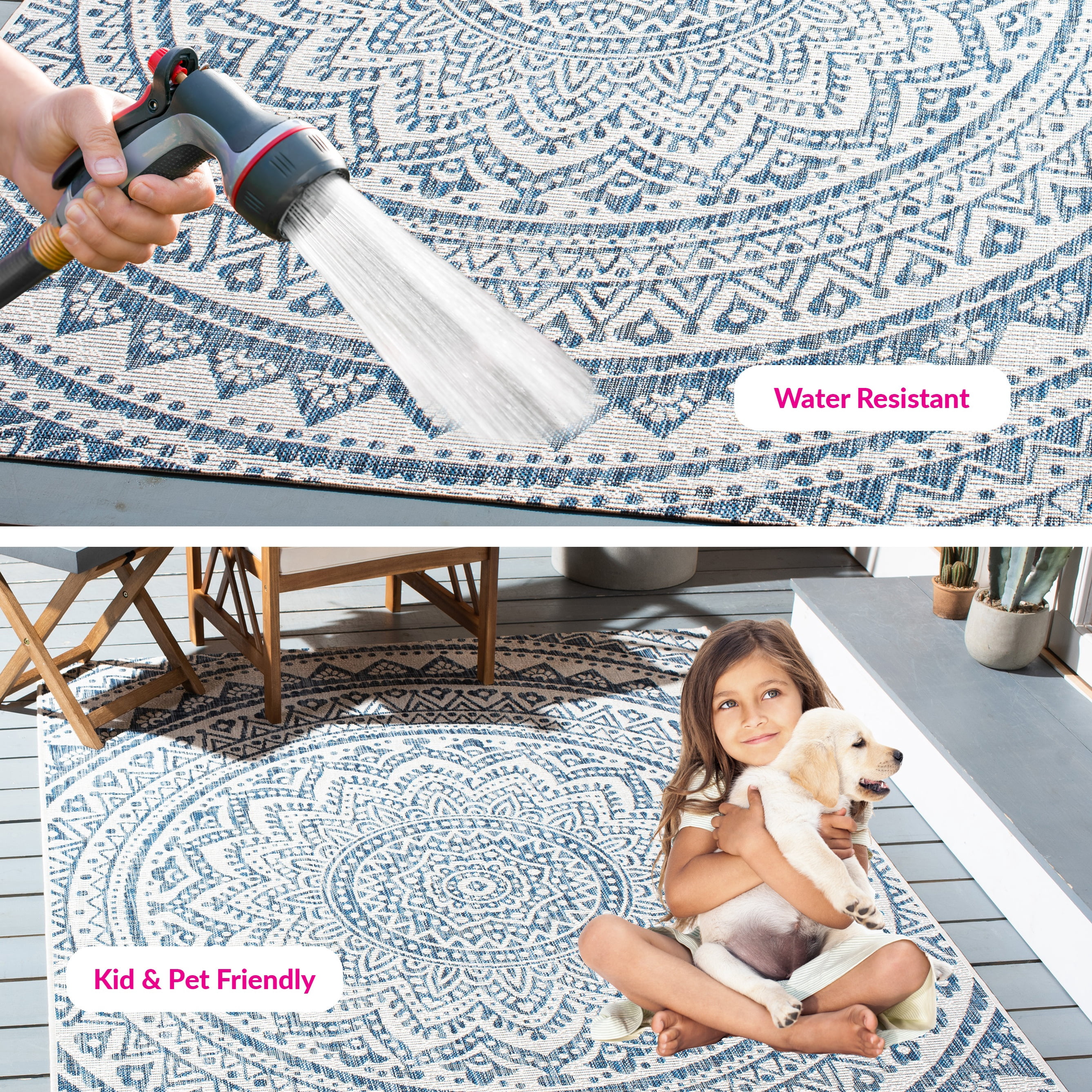 Safavieh Courtyard Josiah Floral Medallion Indoor/Outdoor Area Rug (Ivory/Navy, 2 ft 7 in x 5 ft) btttp