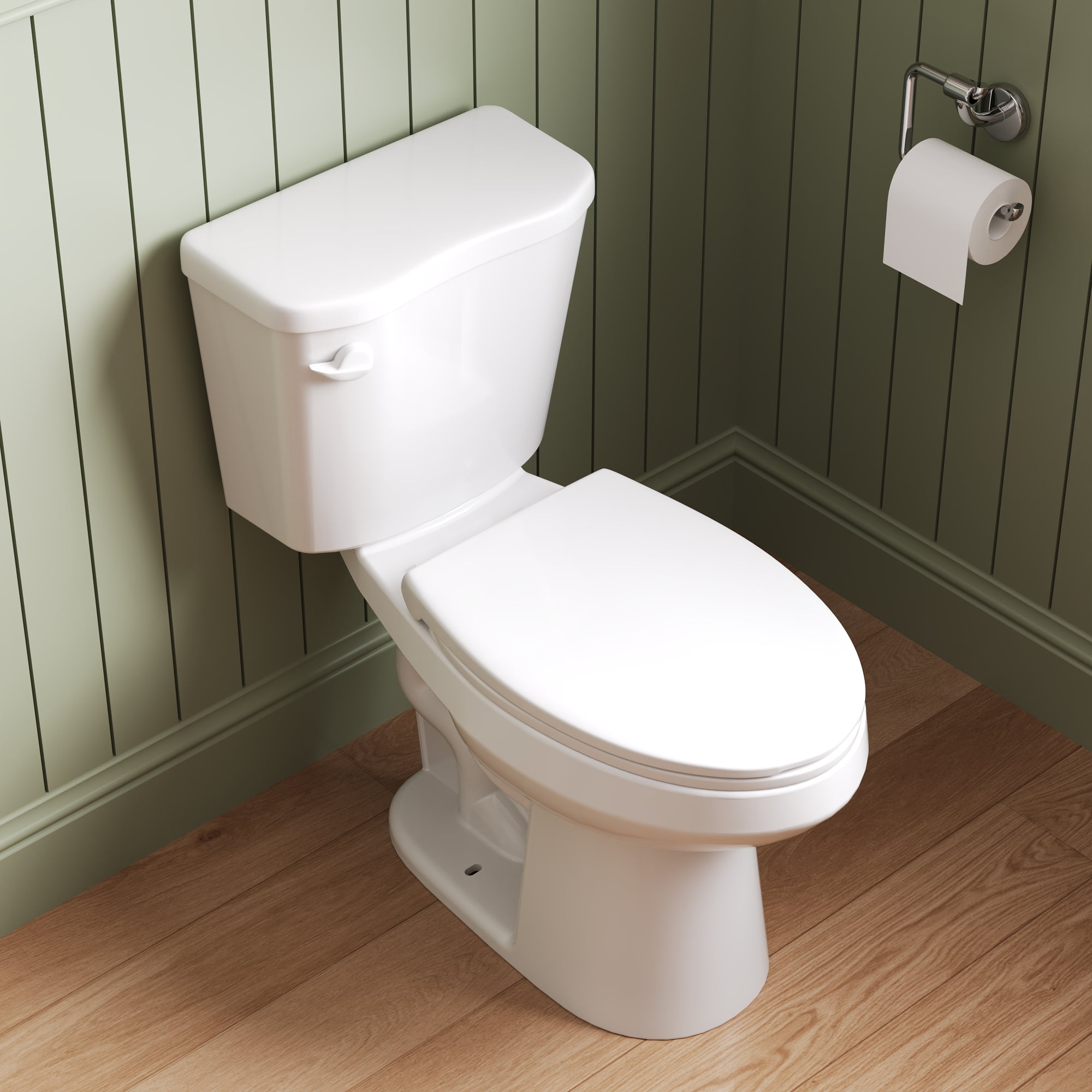 DeerValley 2-Piece Elongated Chair Height Toilet with Soft Close Seat (White, 1.28 GPF) 7mrc5