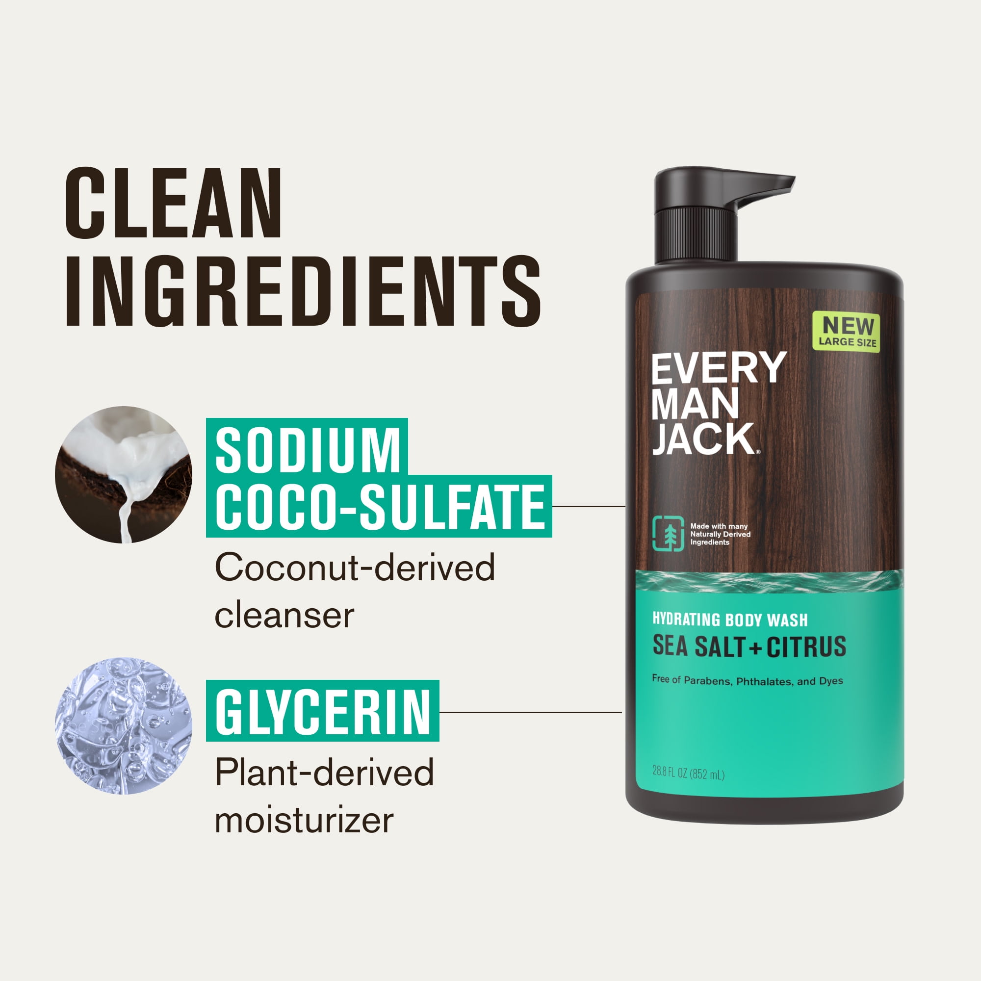 Every Man Jack Sea Salt + Citrus Body Wash, Deep Cleansing & Hydrating Formula (28.8 fl oz) ztkcy