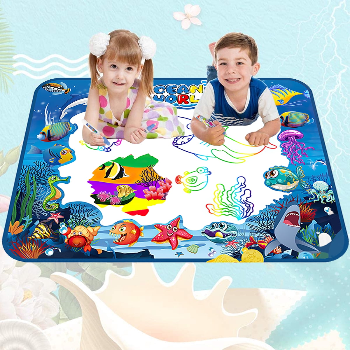GPED Aqua Magic Water Drawing Mat, Mess-Free Educational Painting Pad for Toddlers (Ocean, 40 in x 32 in) 0ohtg