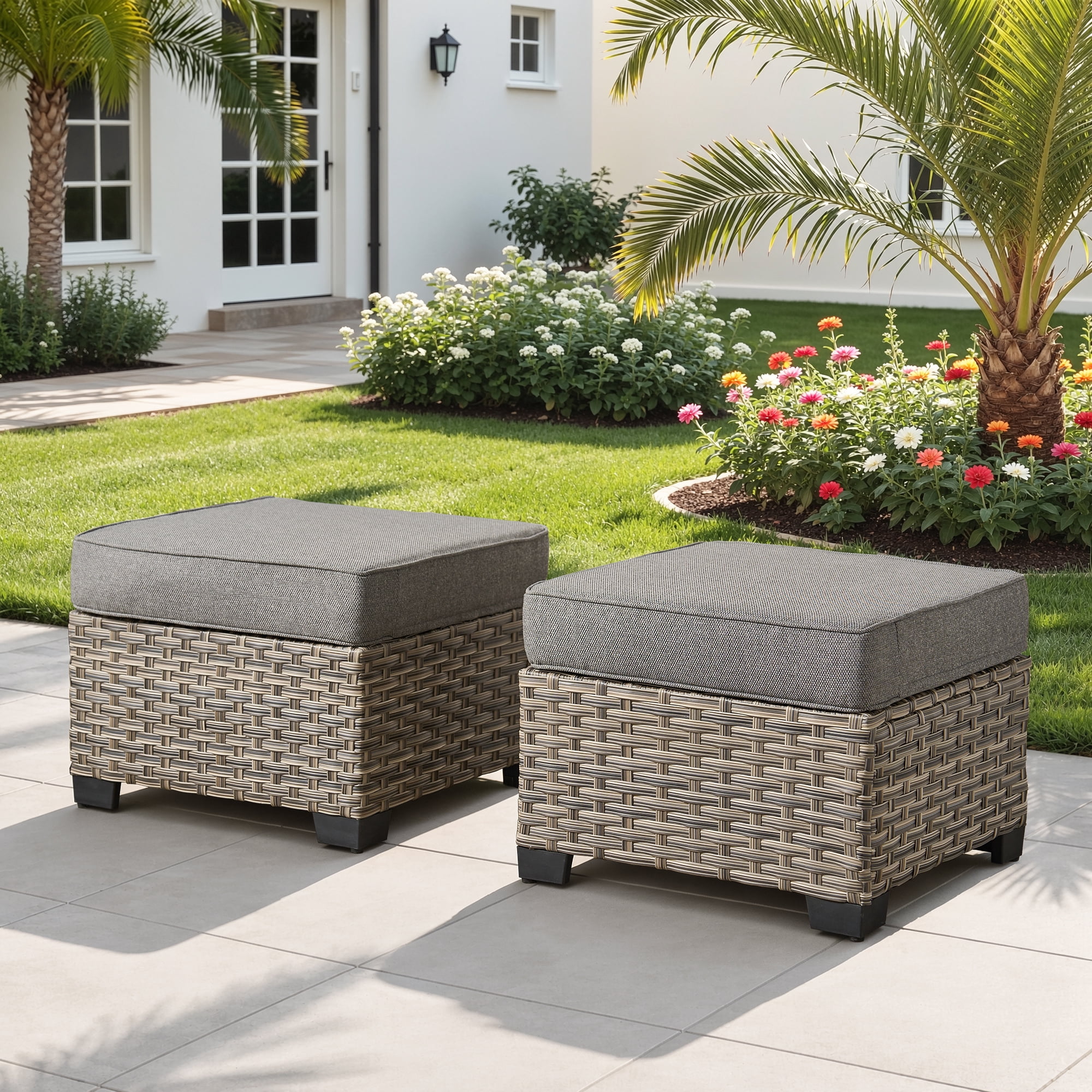 Ovios 7-Piece Outdoor Patio Furniture Set, All-Weather Rattan Wicker Sectional Sofa with Club Chairs and Ottomans (Dark Gray, 7-Piece) zea90
