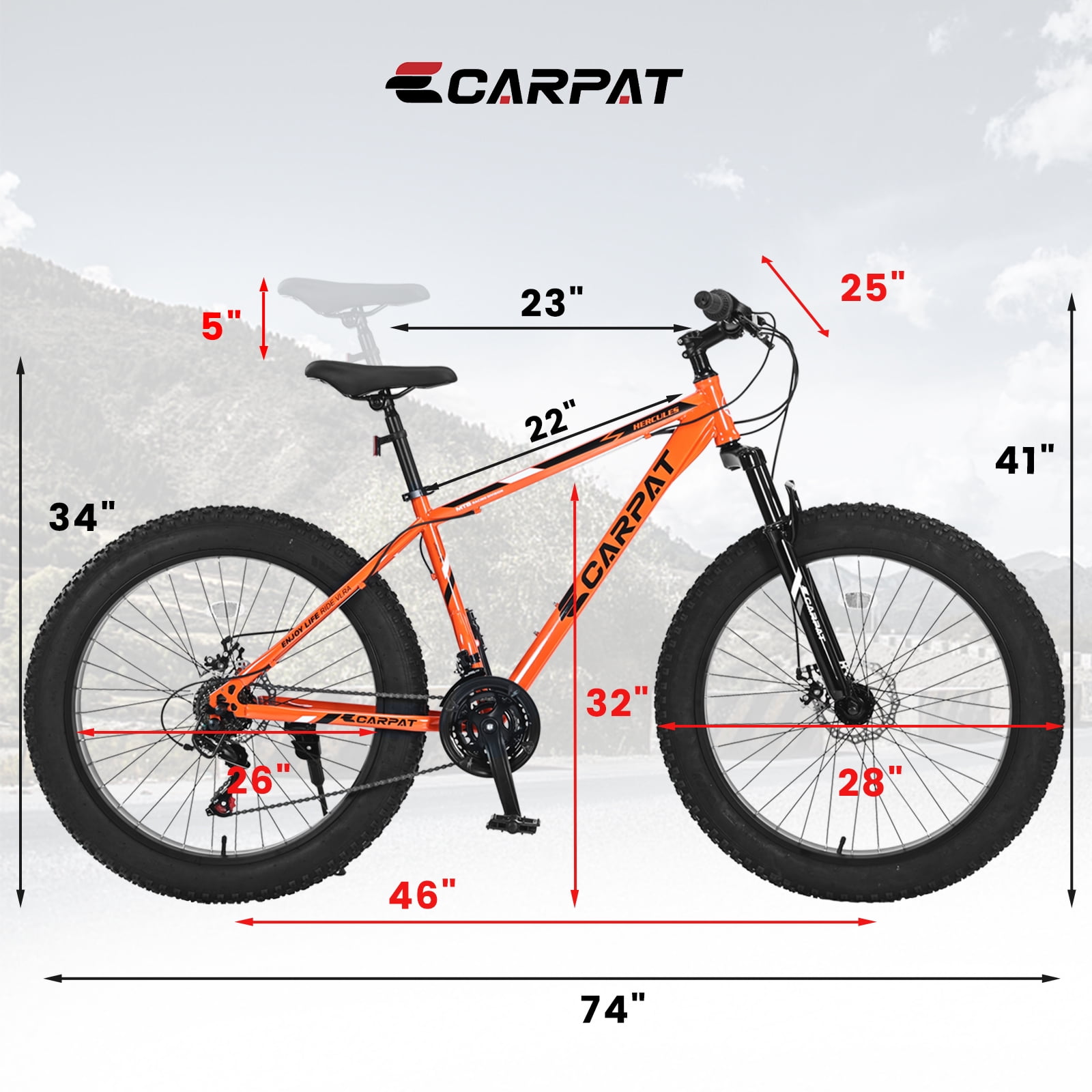 Ecarpat 26 Inch Fat Tire Mountain Bike, 21-Speed All-Terrain MTB with Dual Disc Brakes and Front Suspension (Orange, 26 in) 5wrqs