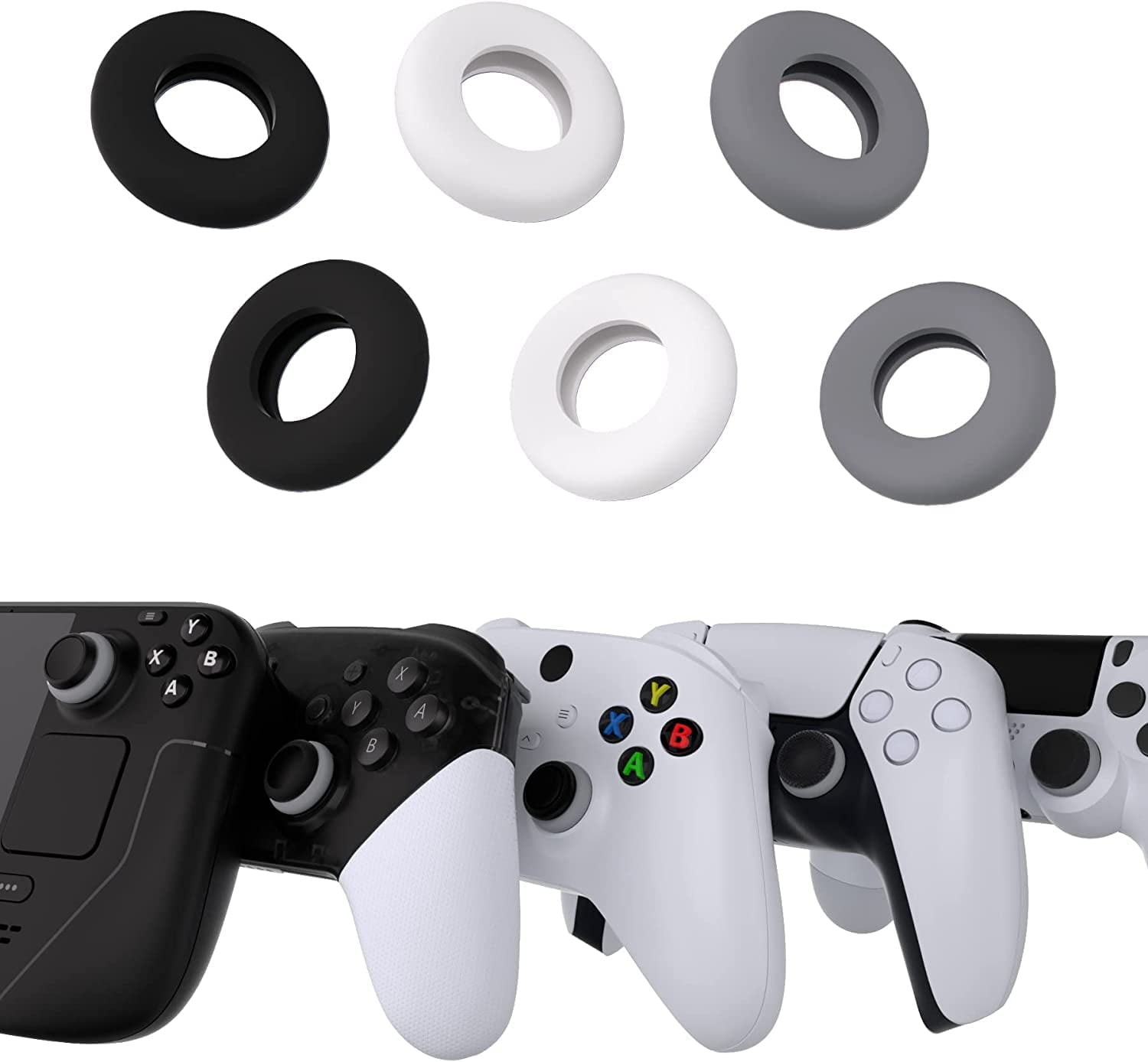 PlayVital Silicone Aim Assist Precision Rings for Gaming Controllers (Gray, Black, White, 6 Pack) 325km