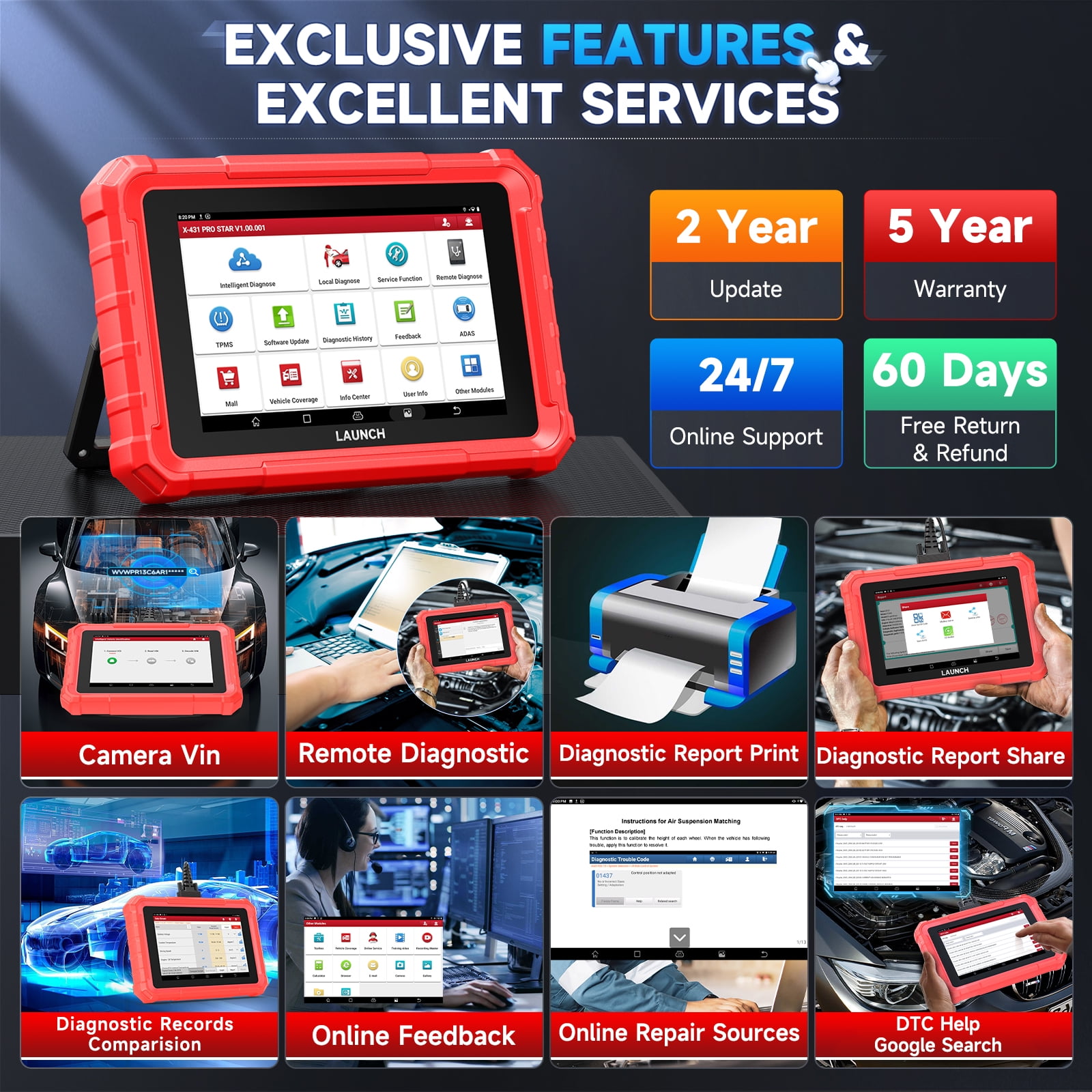 LAUNCH X-431 Pro Star Bidirectional OBD2 Diagnostic Scanner (Red, 8-inch Tablet) fjp4v