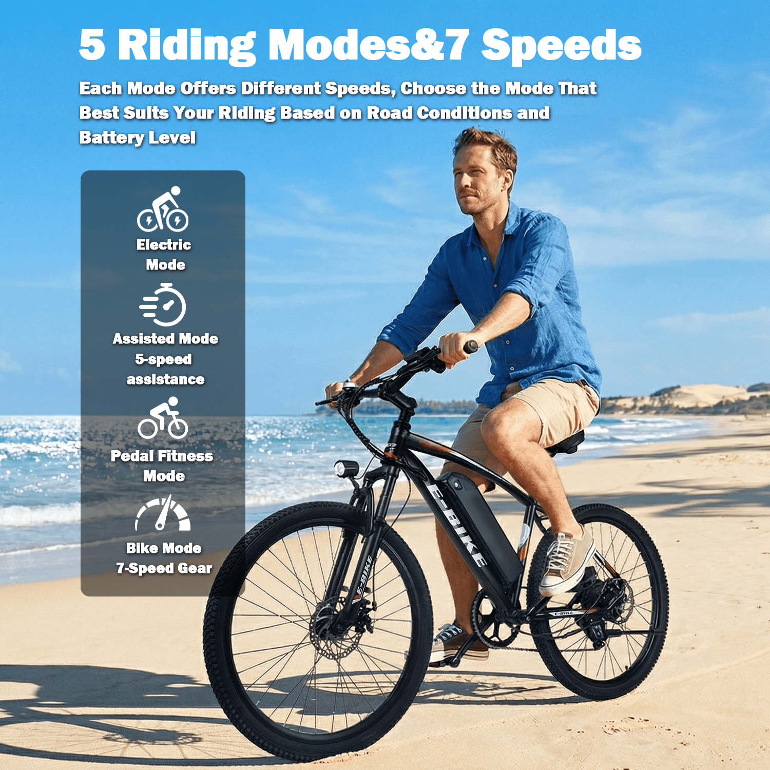 XKJQTA Electric Mountain Bike, 26 in Adult E-Bike with 750W Motor, 576Wh Removable Battery, 7-Speed, Full Suspension (Black, 26 in) tfjm3