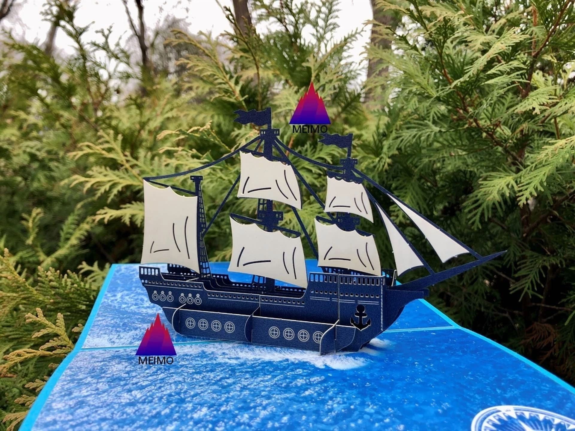 VAULT 3D Pop Up Greeting Card Sailing Ship Ocean Theme for Birthday Vacation Adventure (1 Count) 1qrxi