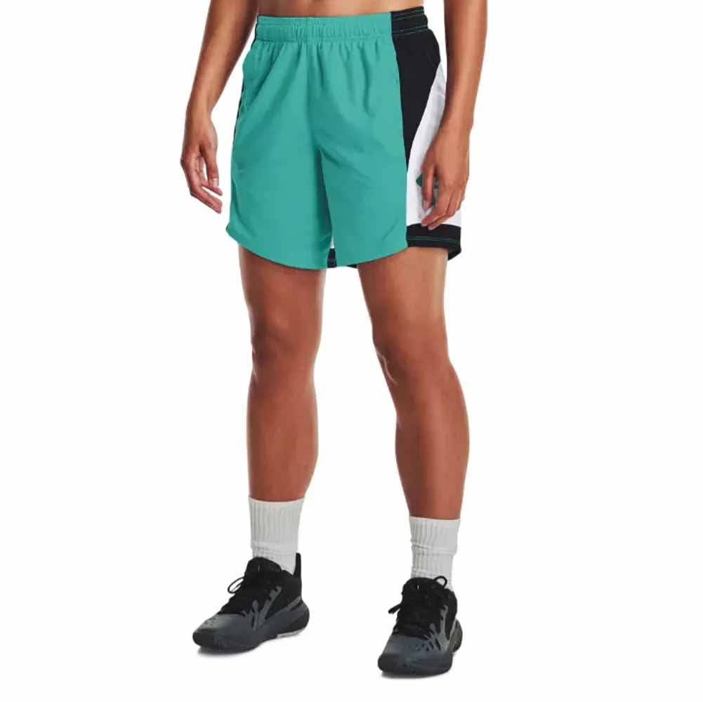 Under Armour Baseline Basketball Shorts Moisture-Wicking Athletic Apparel (White/Teal, X-Large) 61cbm