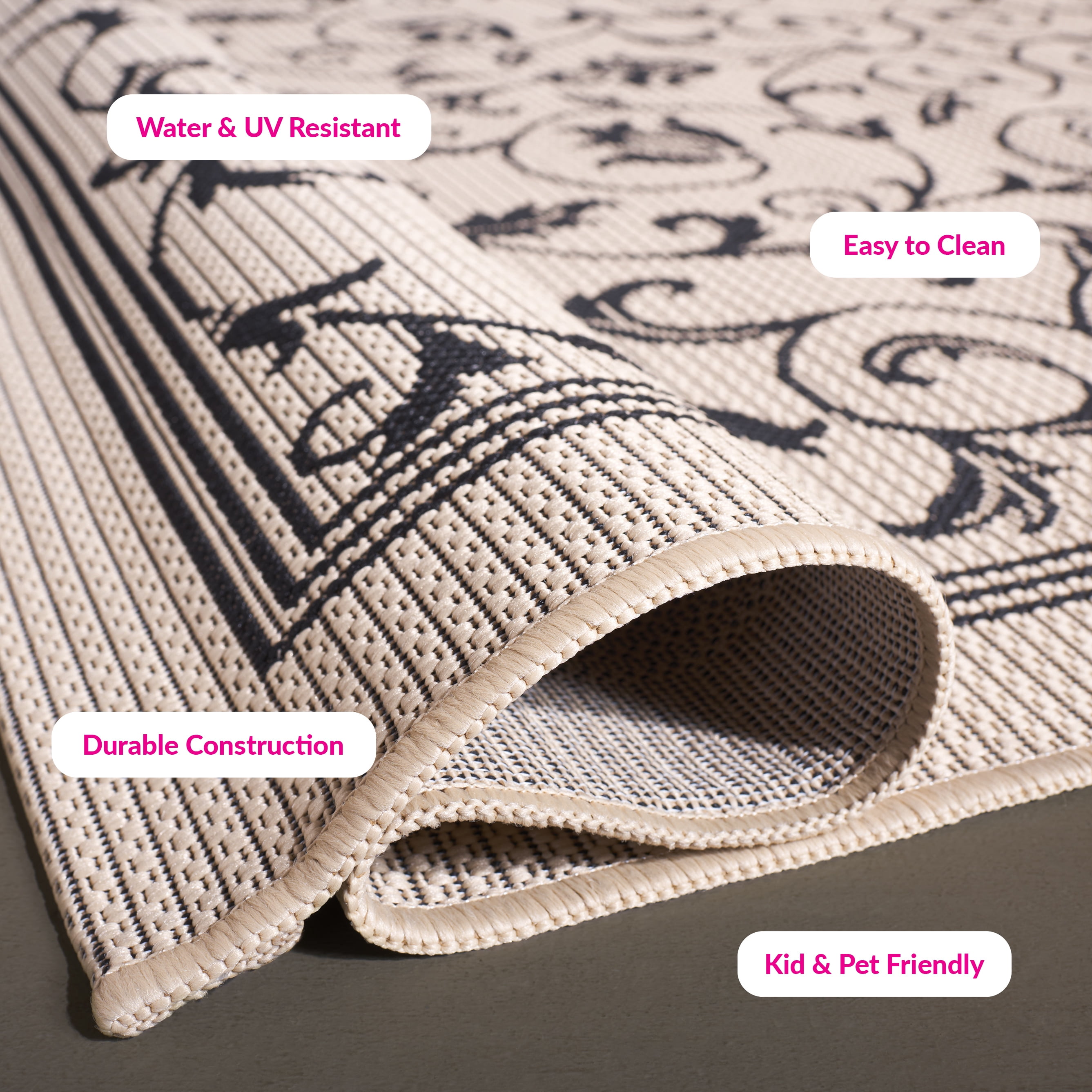 Safavieh Courtyard Nanda Botanical Indoor/Outdoor Area Rug (Sand/Black, 2 ft x 3.58 ft) r6yxg
