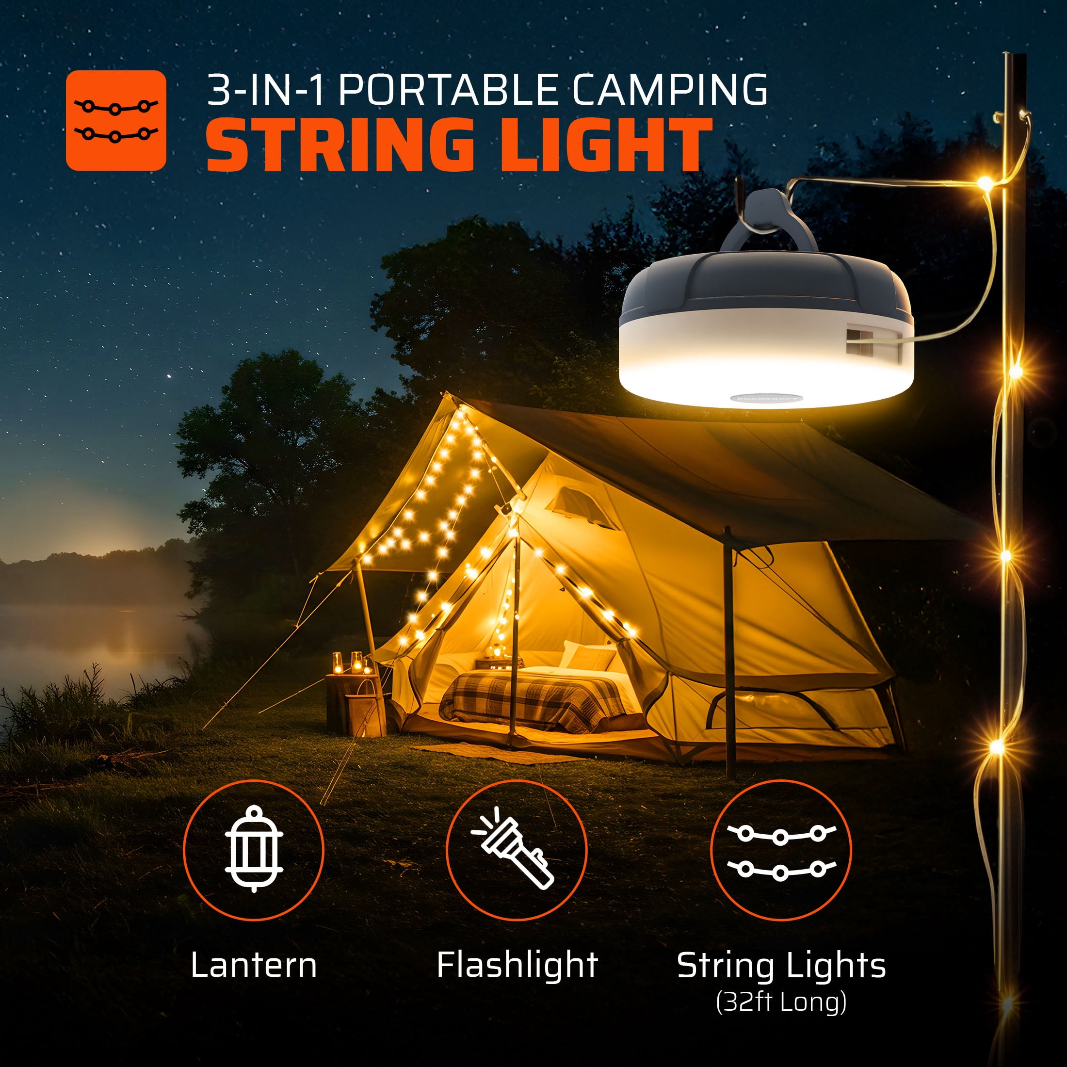 Roamcraft Portable LED Camping String Light with Power Bank (32 ft, 250 Lumens) 81nm6
