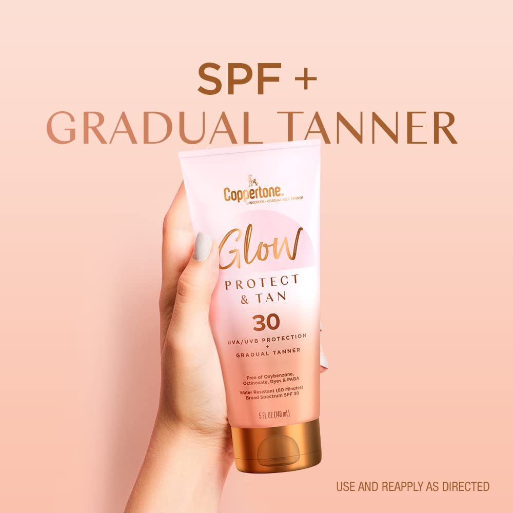 Coppertone Glow Protect and Tan Sunscreen Lotion, SPF 30 Broad Spectrum UVA/UVB Protection (5 fl oz, Pack of 2) hate5