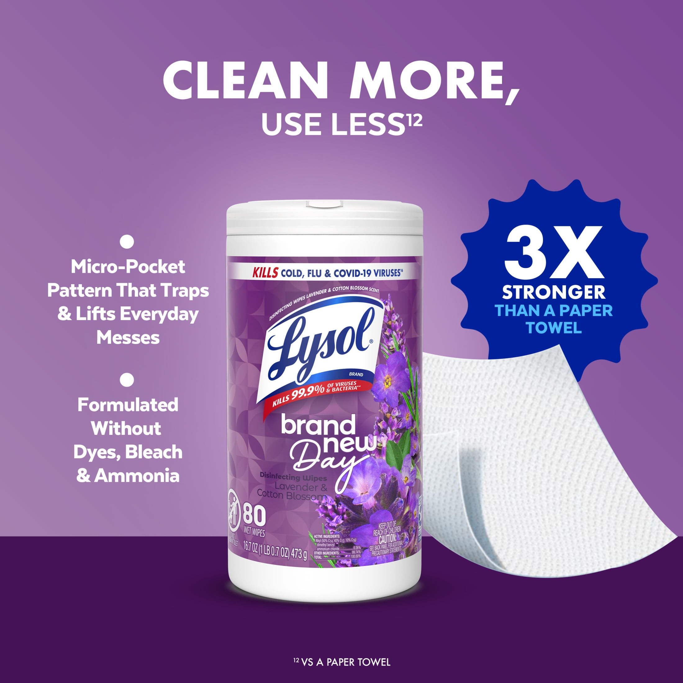 Lysol Multi-Surface Disinfectant Cleaning Wipes, Lavender & Cotton Blossom Scent (80 Count) 0hd51