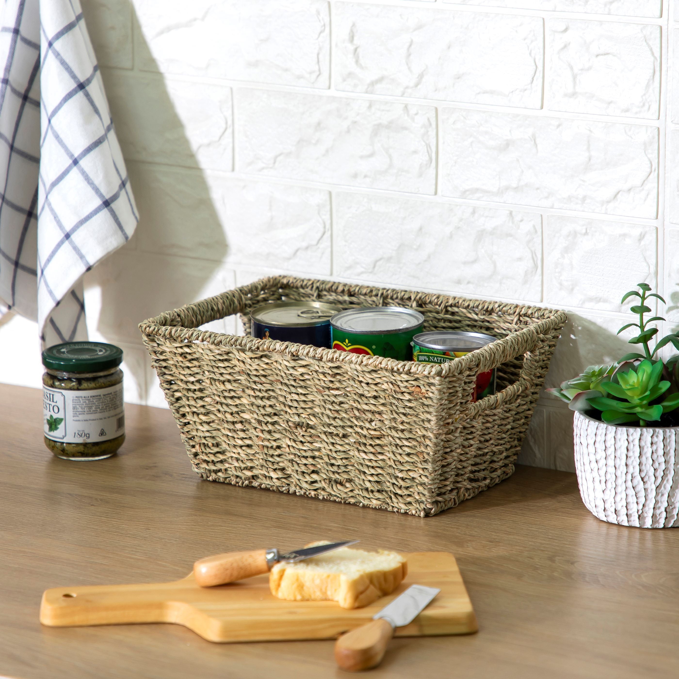 Mainstays Natural Handwoven Seagrass Basket, Decorative Storage Organizer (Rectangle, 12 in x 8 in x 6 in) w3a0o