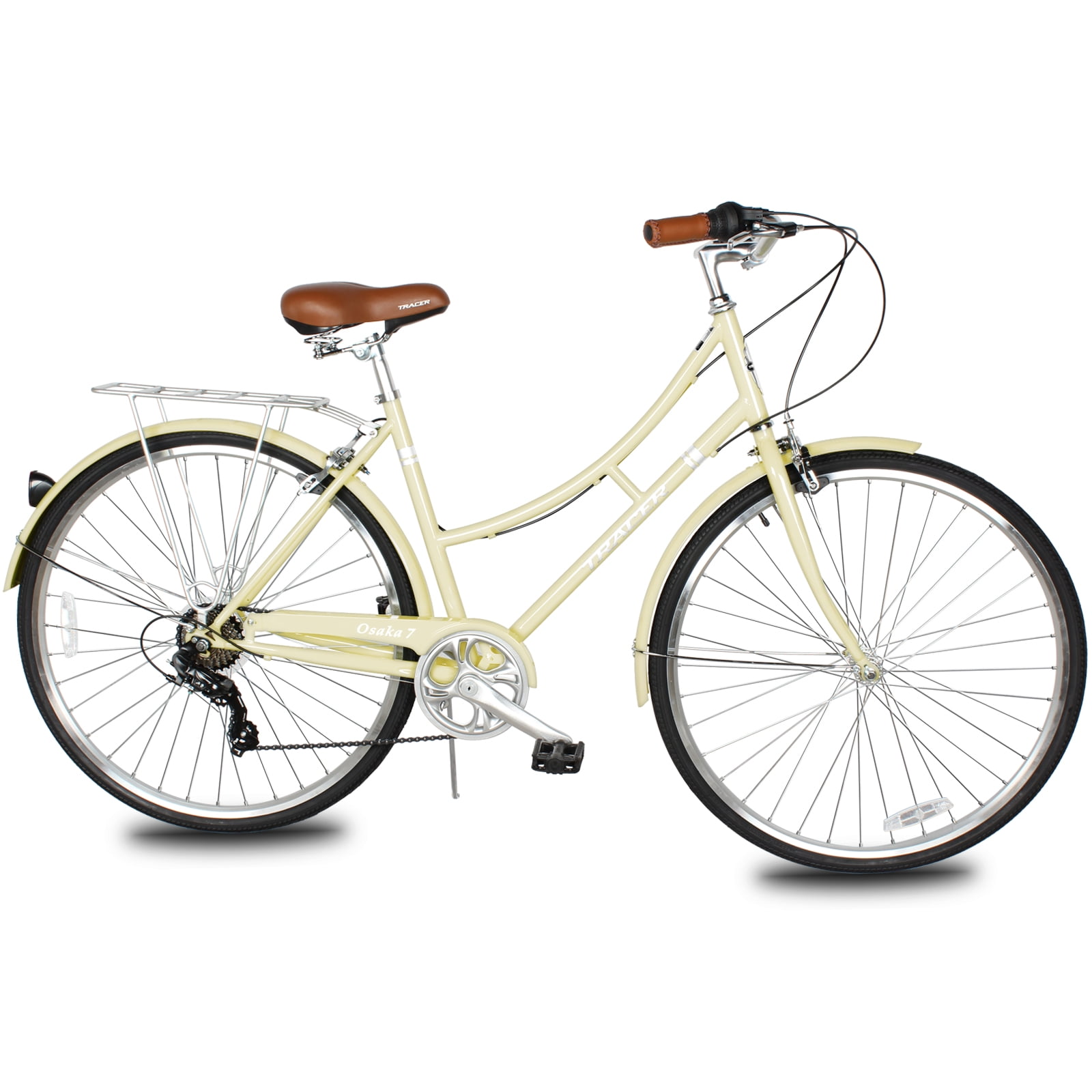 Tracer Osaka Hybrid City Bike for Women, Shimano 7-Speed Commuter Bicycle with Steel Frame (Vanilla, 19 in Frame) jpprd