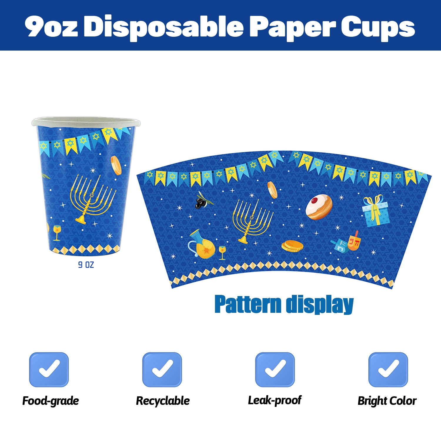 MSJEHQI Hanukkah Party Dinnerware Set, Disposable Plates, Cups, and Napkins for 24 Guests (Blue, 96 Piece Set) csxdc