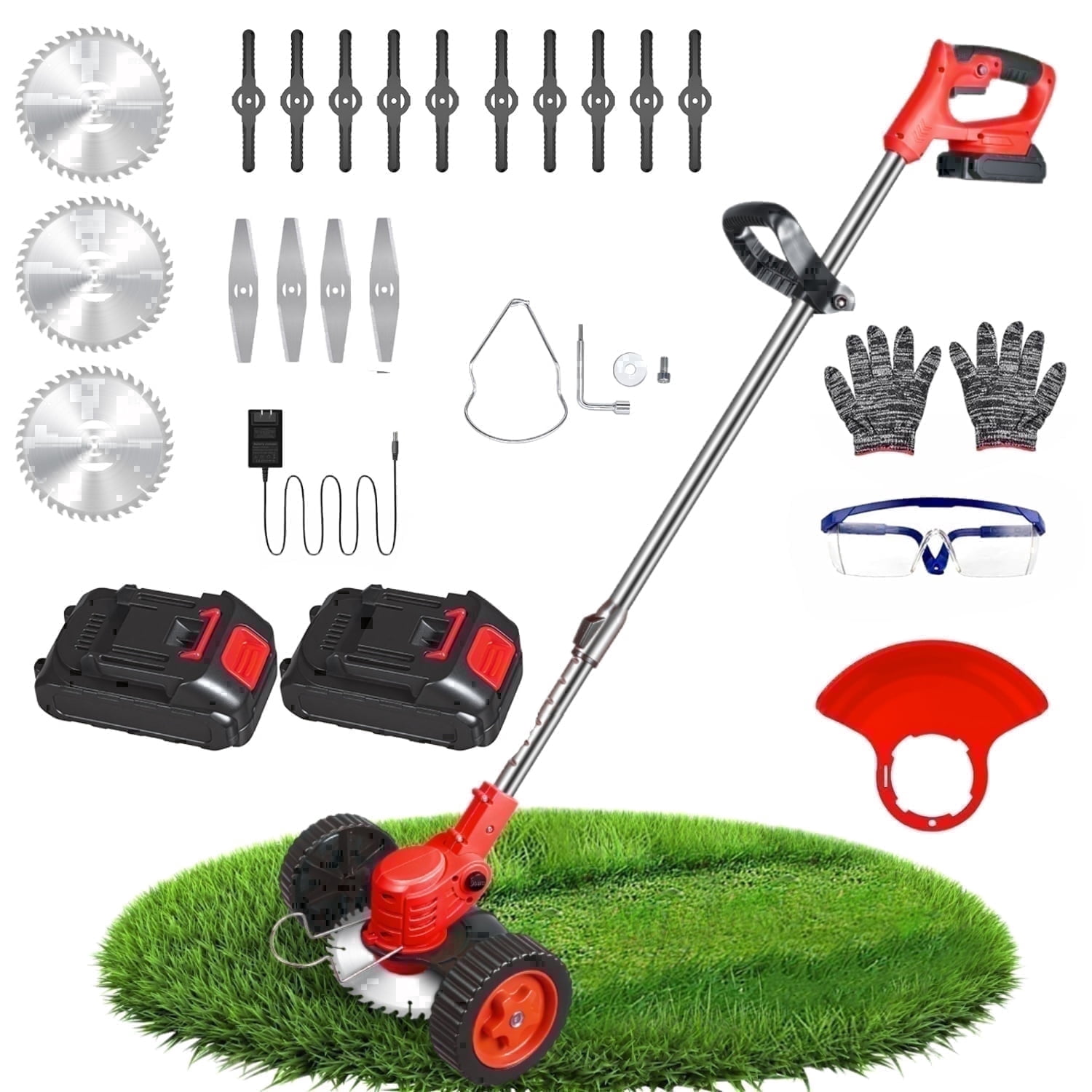 ZLieatmp Electric Cordless Lawn Mower, 3-in-1 Grass Trimmer and Edger with 800W Motor (Green, 47 in) 5jxap